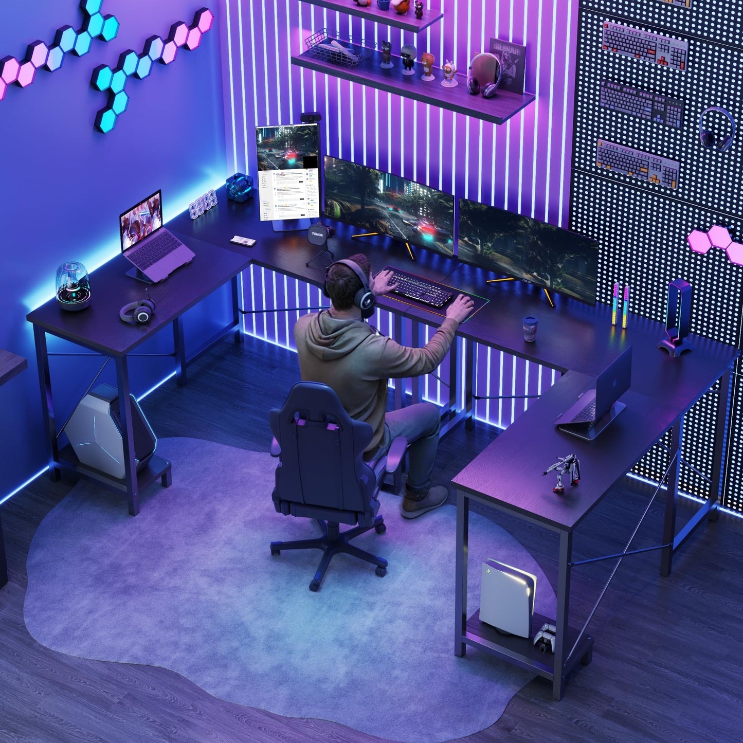 DUMOS L Shaped Desk, Computer Gaming Desks Corner Office Table with CPU Shelf for Home Study Writing Work Station 50 Inch, Sturdy Modern Design, Ideal for PC Setup, Study, and Home Office Use, Black