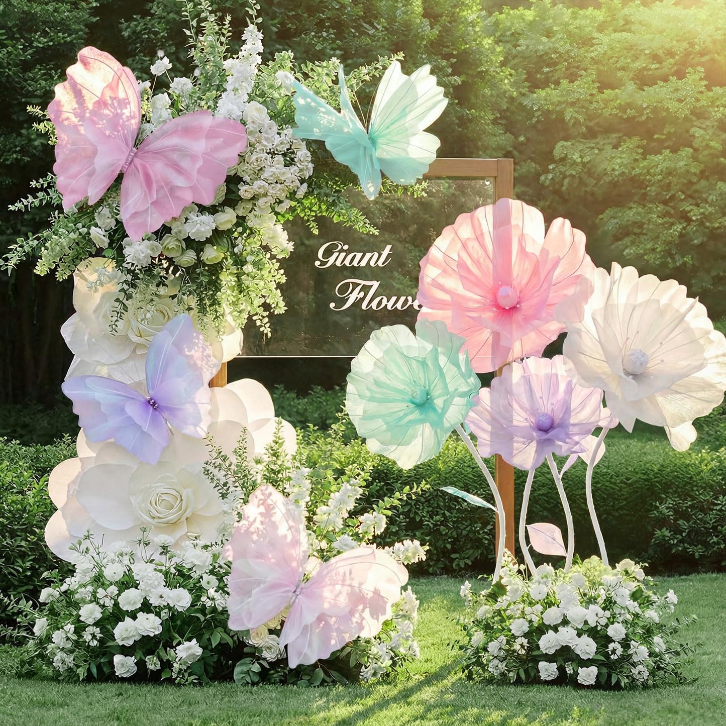 Cinnvoice 8 Pcs Large Butterfly Flower Decorations 20 Inch 12 Inch 3D Giant Silk Butterfly Big Flower Mariposas Grandes para Decoracion for Wedding Backdrop Birthday Party(Pastel)