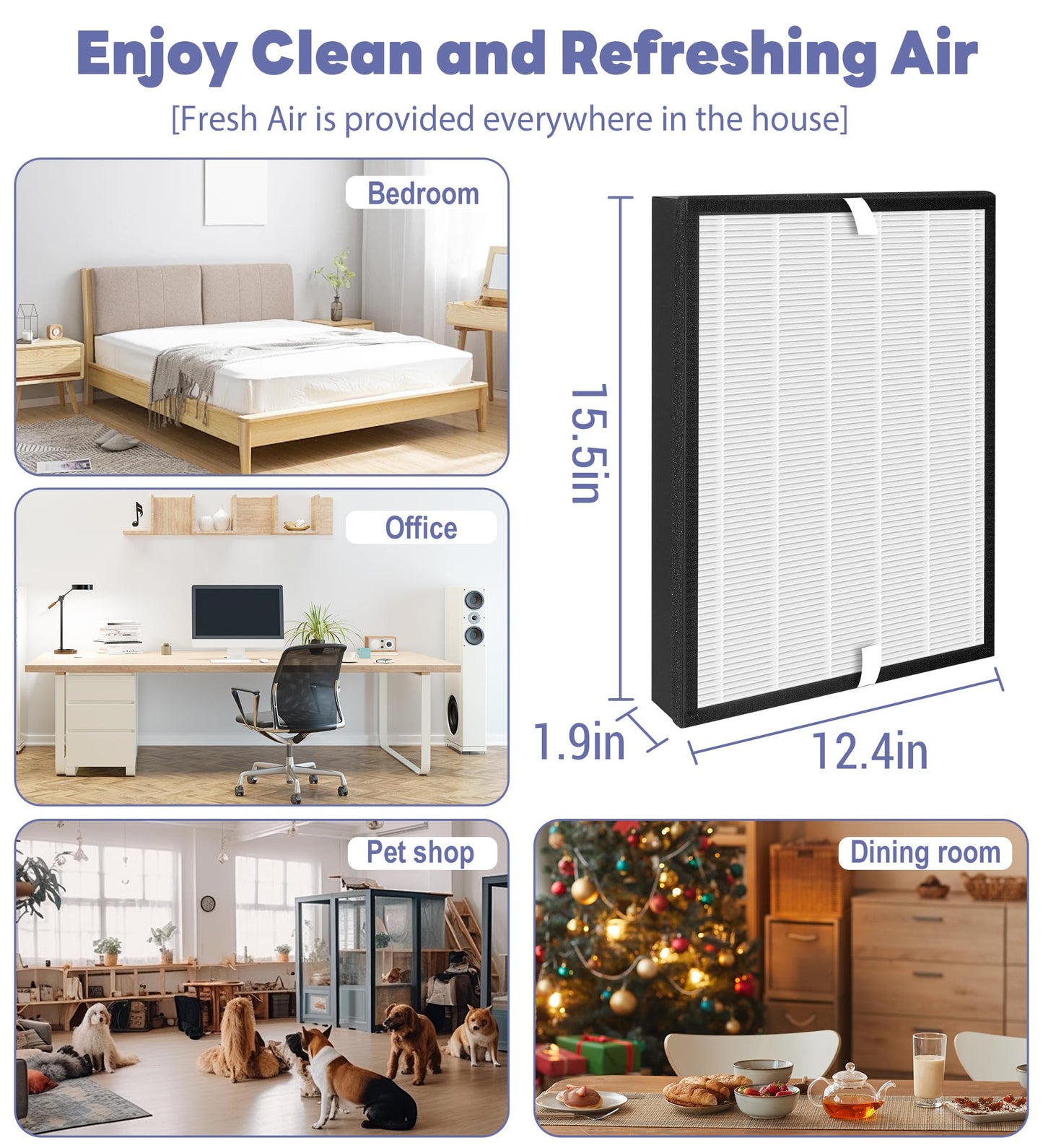 Popurure Replacement Filter Compatible with COLZER EPI-328 and Domccy NS-320 Air Purifier, with H13 HEPA + 4 Activated Carbon Pre-Filters