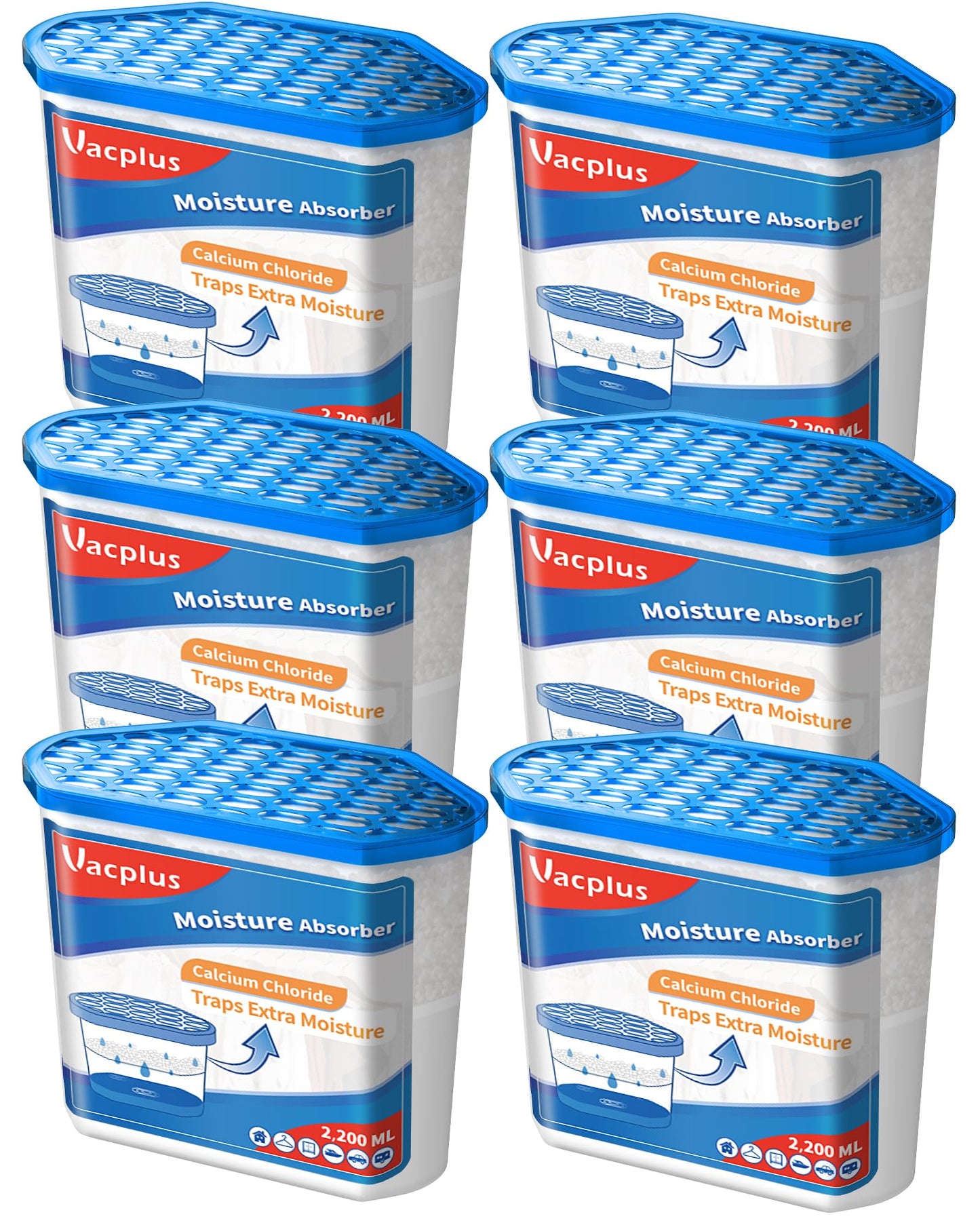 Vacplus Moisture Absorbers 6 Pack, Portable Humidity Absorber Boxes for Your Bathroom, Closet & Car, Dehumidifier with Fragrance Free, 32.0 Oz