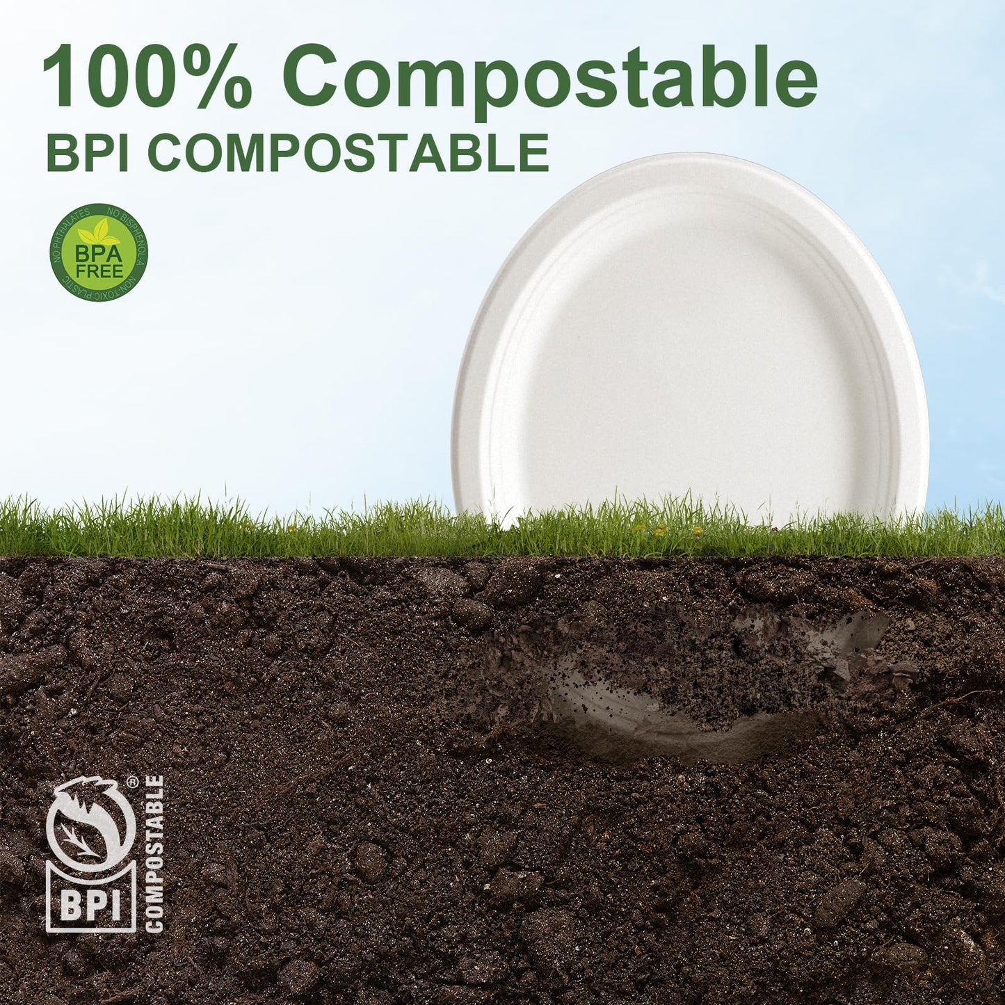 100% Compostable Oval Paper Plates 12 Inch, 125-Pack Large Heavy Duty Paper Plates Bulk,Biodegradable Bagasse,Eco-Friendly Disposable Dinner Plate for BBQ,Picnic,Party (BPI Certified,Microwaveable)