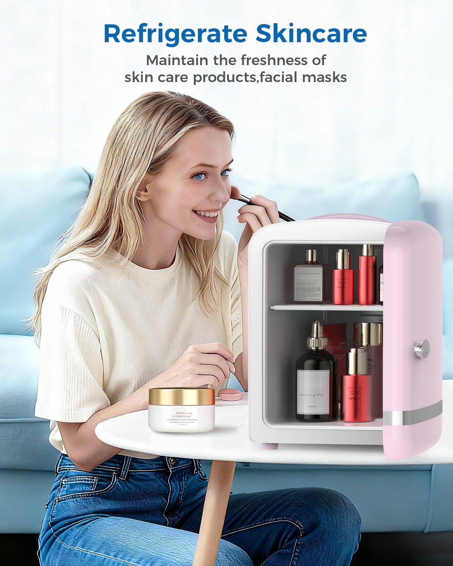 Electactic Mini Fridge for Bedroom, 4L/6 Cans Small Cosmetic Fridge for Skincare, Makeup, Medicine & Beverage, Portable Desk Fridge Cooler and Warmer for Kids, Car, Office, Dorm, Pink