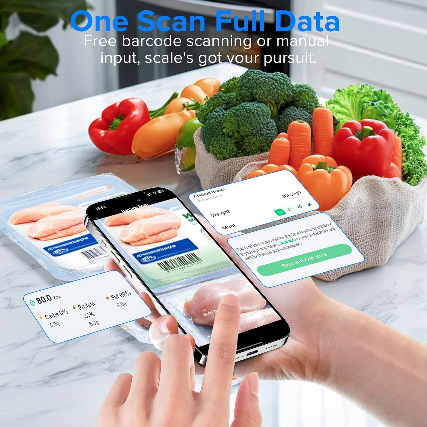 MrOwner Smart Food Kitchen Scale with Nutritional Calculator, Free App with 19 Nutrients Tracking, Calorie, Marco, Digital Weight Grams and Ounces for Weight Loss, Premium Stainless Steel, 22lb