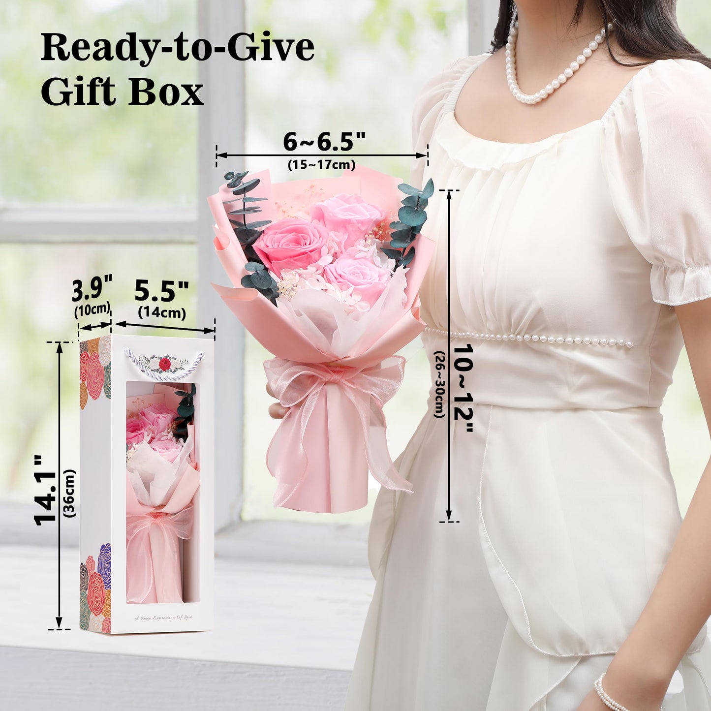SofLiv Flower Bouquet Gifts for Her, Flowers for Delivery Prime, Preserved Roses Flower Gifts for Women, Valentines Flowers, Mom Gifts from Daughter Son, Birthday Gifts, Real Roses,Pink Roses