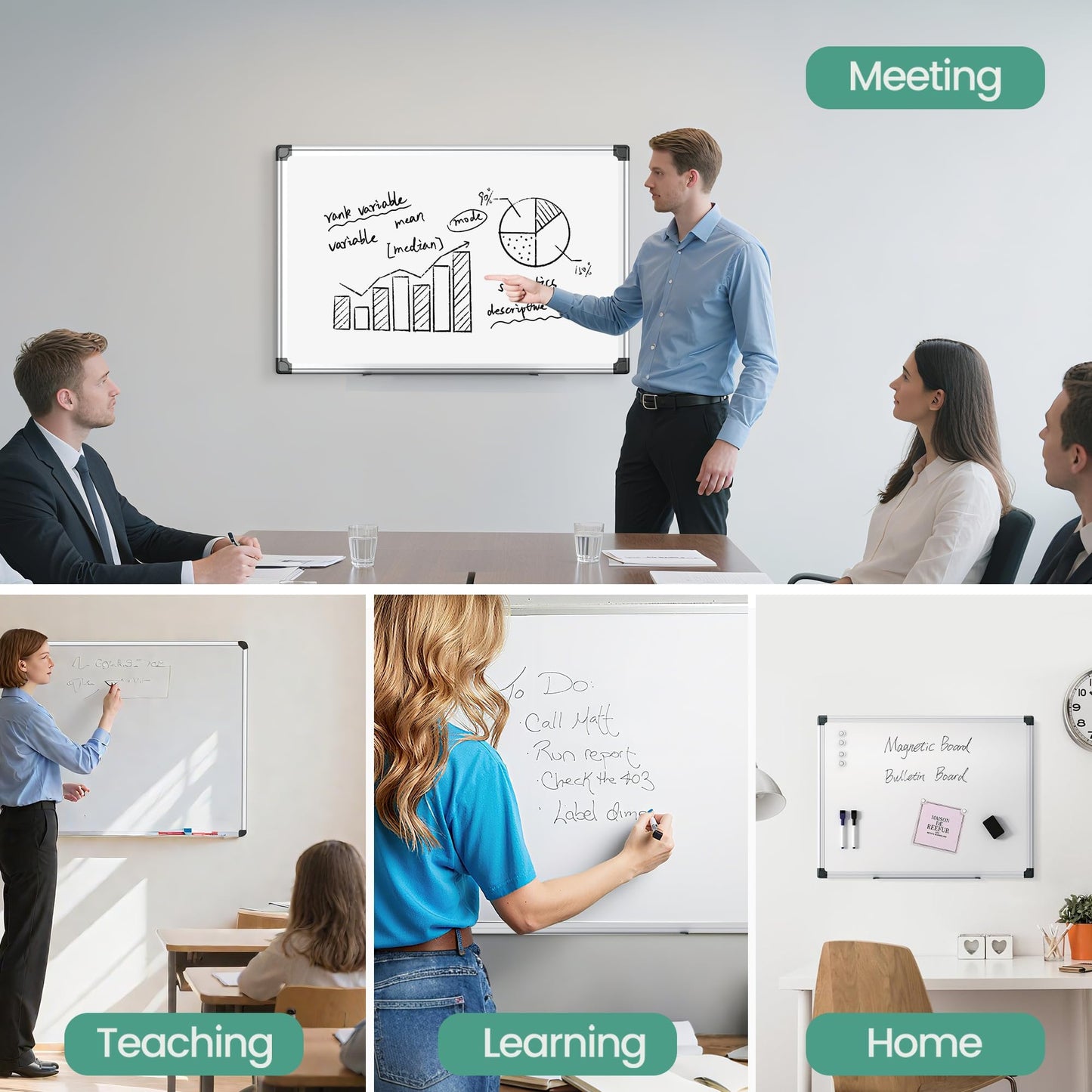 Scribanx Magnetic Dry Erase Board 36 x 24 for Wall, Whiteboard for School, Classroom, Study & Home Office – Silver Aluminum Frame with 2 Markers, 4 Magnets & Eraser