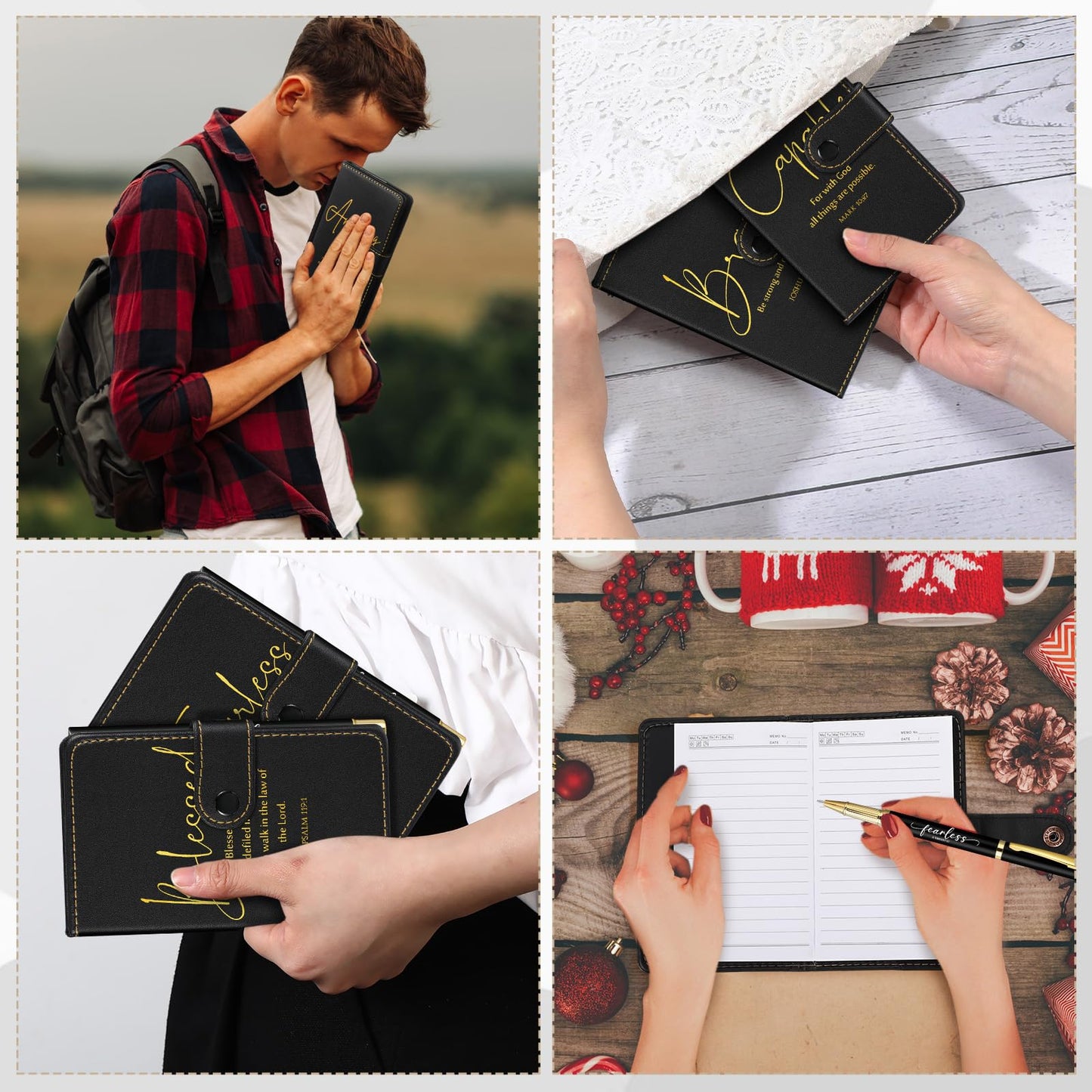 Spakon 10 Sets Fathers Day Christian Gifts Bulk for Church Men Women Religious Leather Notebook Prayer Journal with Pen Bible Study Group Scripture Teacher Dad Husband (Bible Verse,Black)