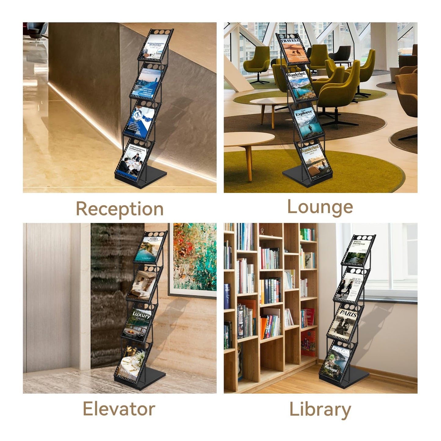 WEWLINE Foldable Magazine Brochure Display Rack, Literature Catalog Rack, Floor-standing Magazine Holder for Office Store, Exhibition and Trade Show (4 Pockets)