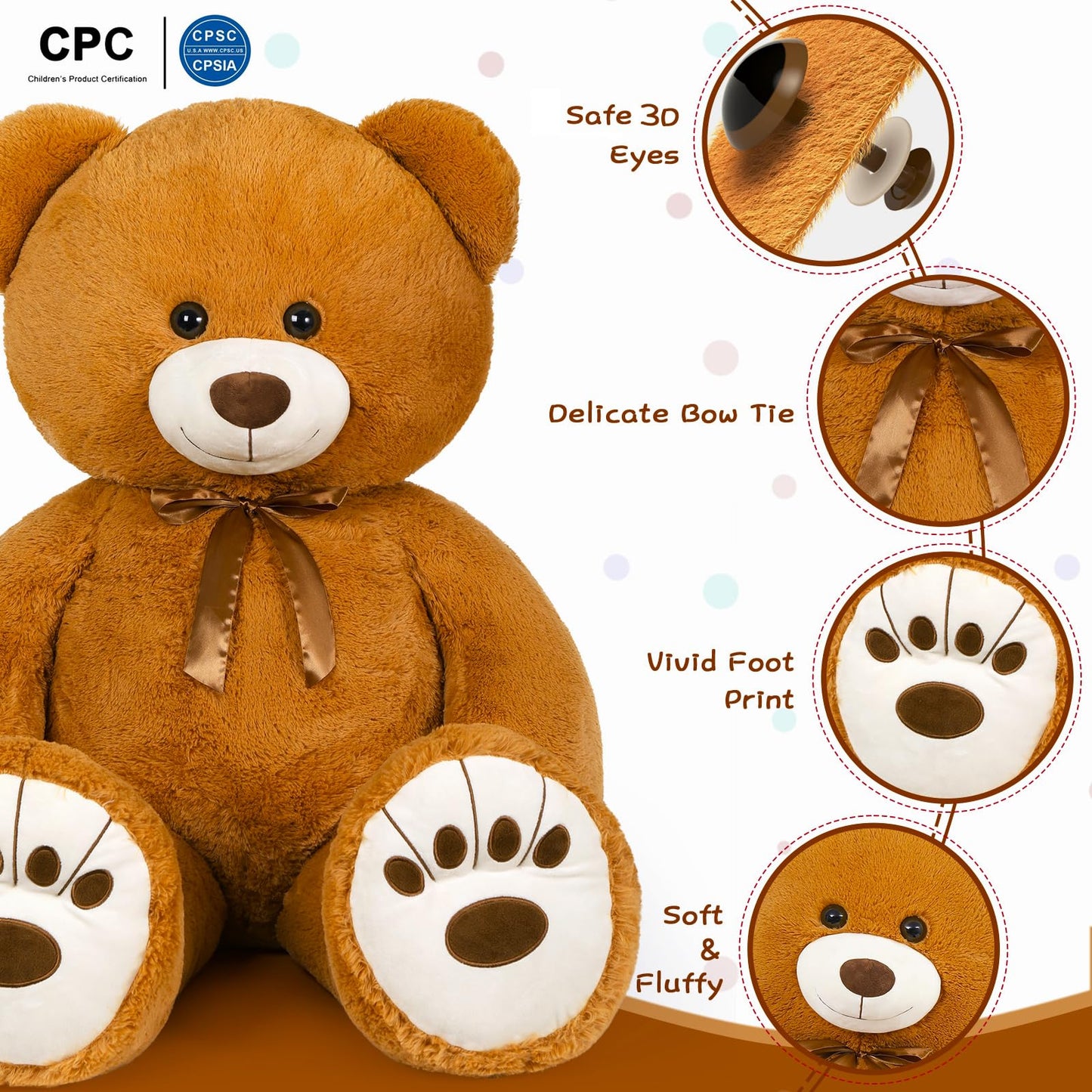 MaoGoLan Giant Teddy Bear 50in Large Stuffed Animal Jumbo Big Bear Plush, Soft Teddy Plush Toy for Kids Teens Girls Birthday Gift Cute Decorations for Baby Shower Themed Party