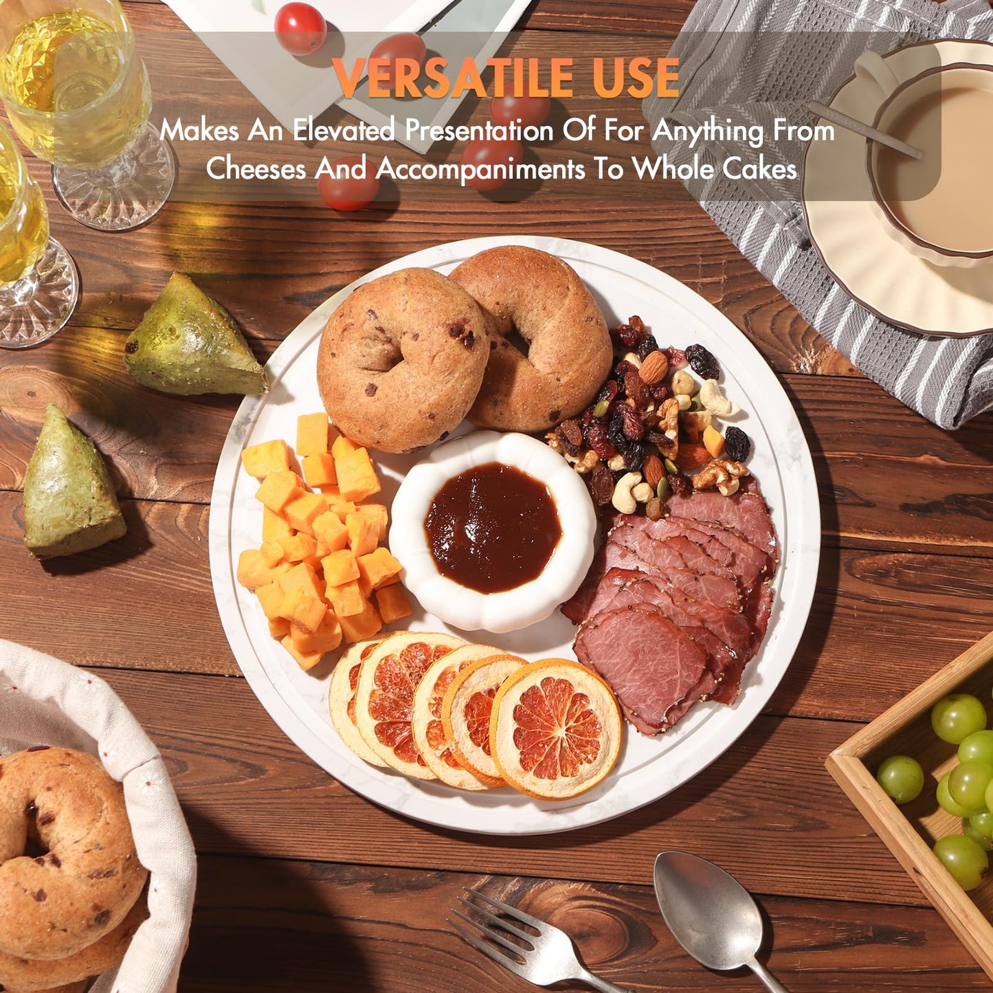 Marble Cake Stand with Dome,11.8in White Marble Dessert Stand with Acrylic Lid Cover,Heavy Duty Stone Serving Display Plate for Cakes,Cheese,Pastry,Stone Platter for Birthday/Kitchen/Party/Wedding