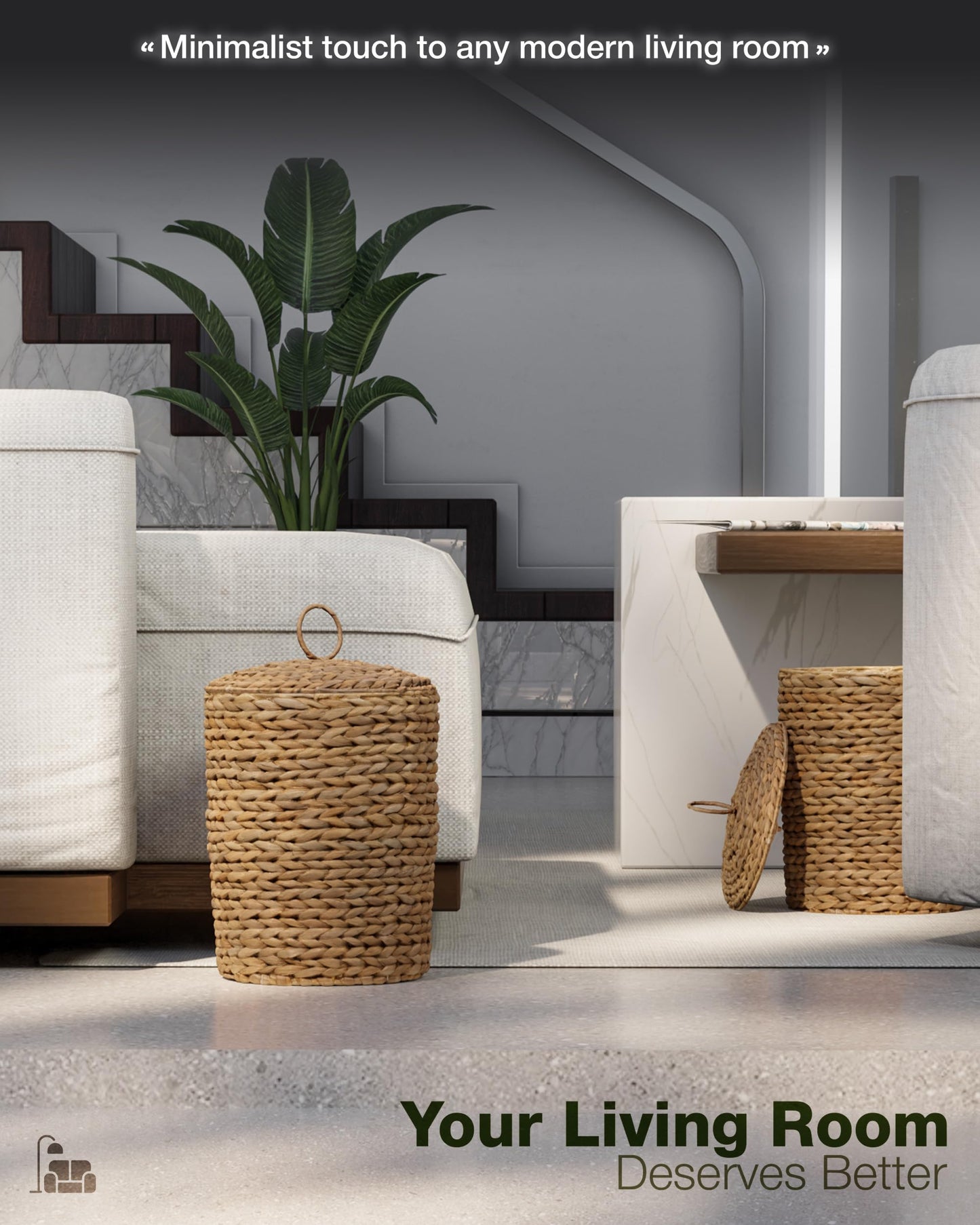 BLUEWEST 3 Gallons Wicker Bathroom Trash Can with Lid, Handwoven Rattan Wastebasket with Removable Plastic Inner Bin, Decorative Waste Basket for Bedroom, Office, or Kitchen
