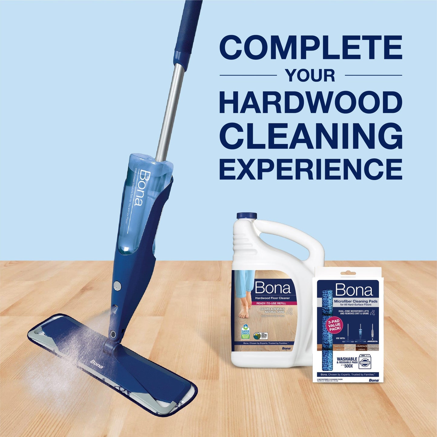 Bona Premium Hardwood Floor Spray Mop System – Durable Aluminum Handle with Secondary Grip and Soft Rubberized Corners to Protect Furniture, Washable Microfiber Pad & Refillable Cartridge