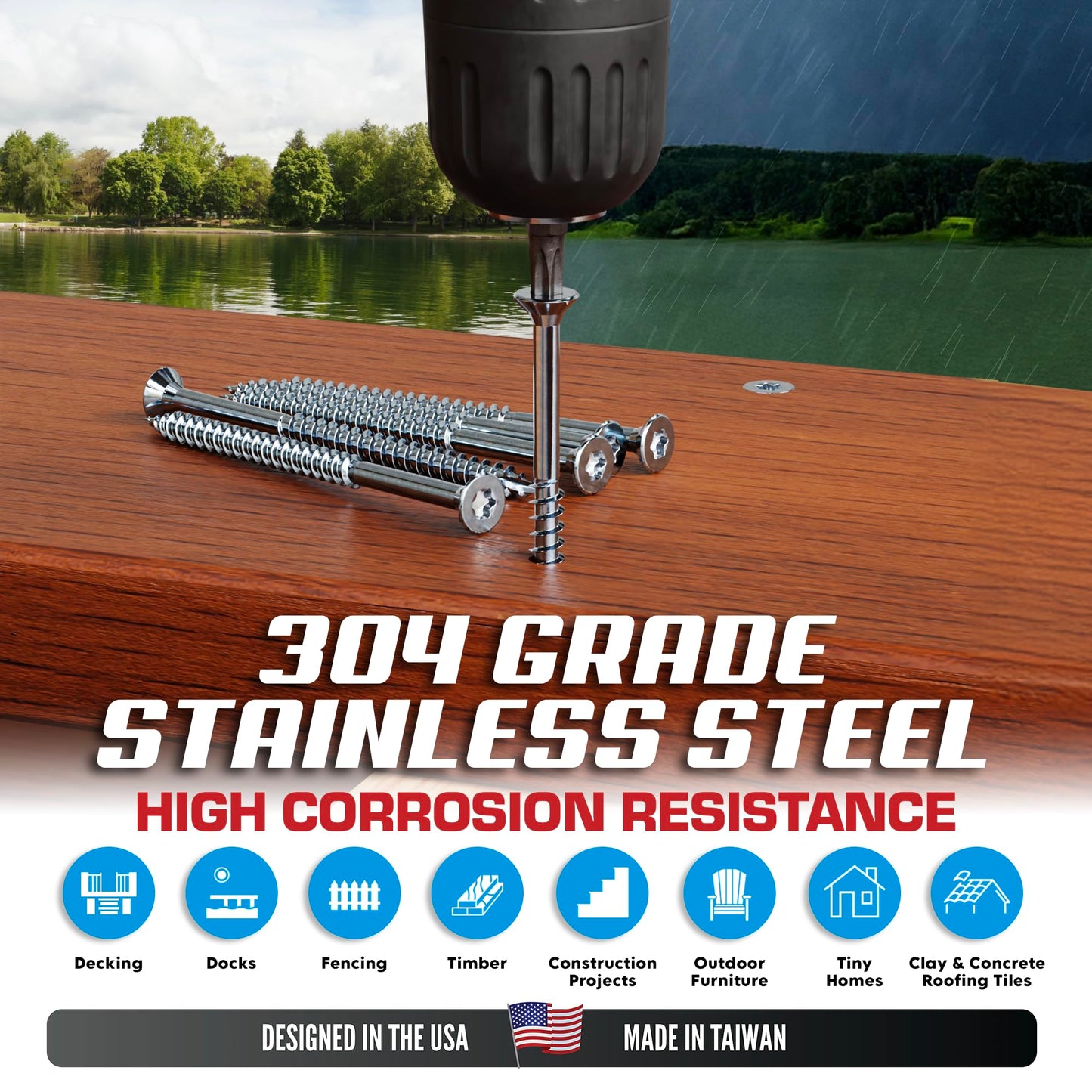 #10 X 2 1/2 Inch Stainless Steel Deck Screws 350 Pieces | T25 Star Torx Drive Flat Head | Stainless Steel Screws for Decks, Docks, Fencing or General Outdoor Construction and Home Improvement Projects