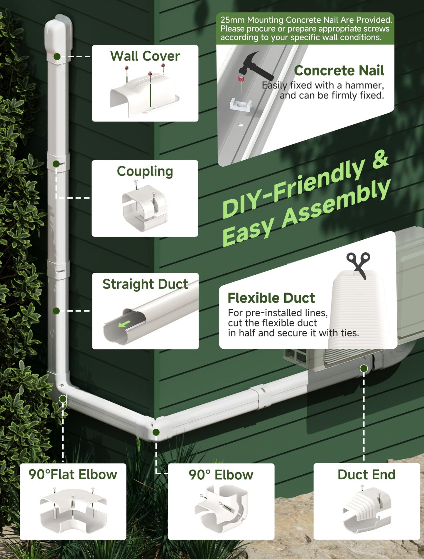 SMOQIO Mini Split Line Set Cover 4 Inch 12.5Ft, Easy to Install Lineset Cover Kit for Mini Split with Instruction, DIY Decorative PVC White Kit for Minisplit, Air Conditioner, Central AC and Heat Pump