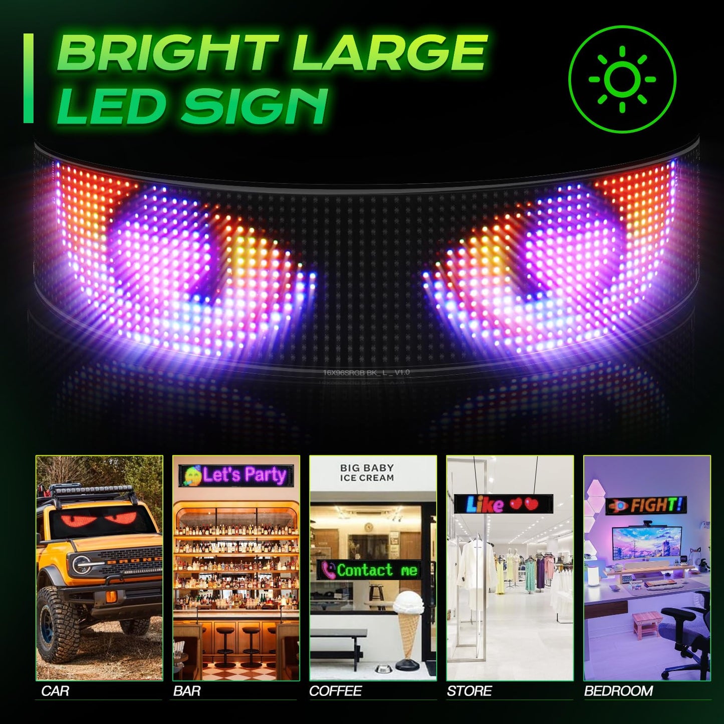 KJOY Huge Bright Devil Eyes LED Light for Car,23''x5'' Flexible Digital Scrolling LED Display,Bluetooth APP Control Custom Text Pattern Animation LED Store Sign for Car Business Hotel School(1pcs)