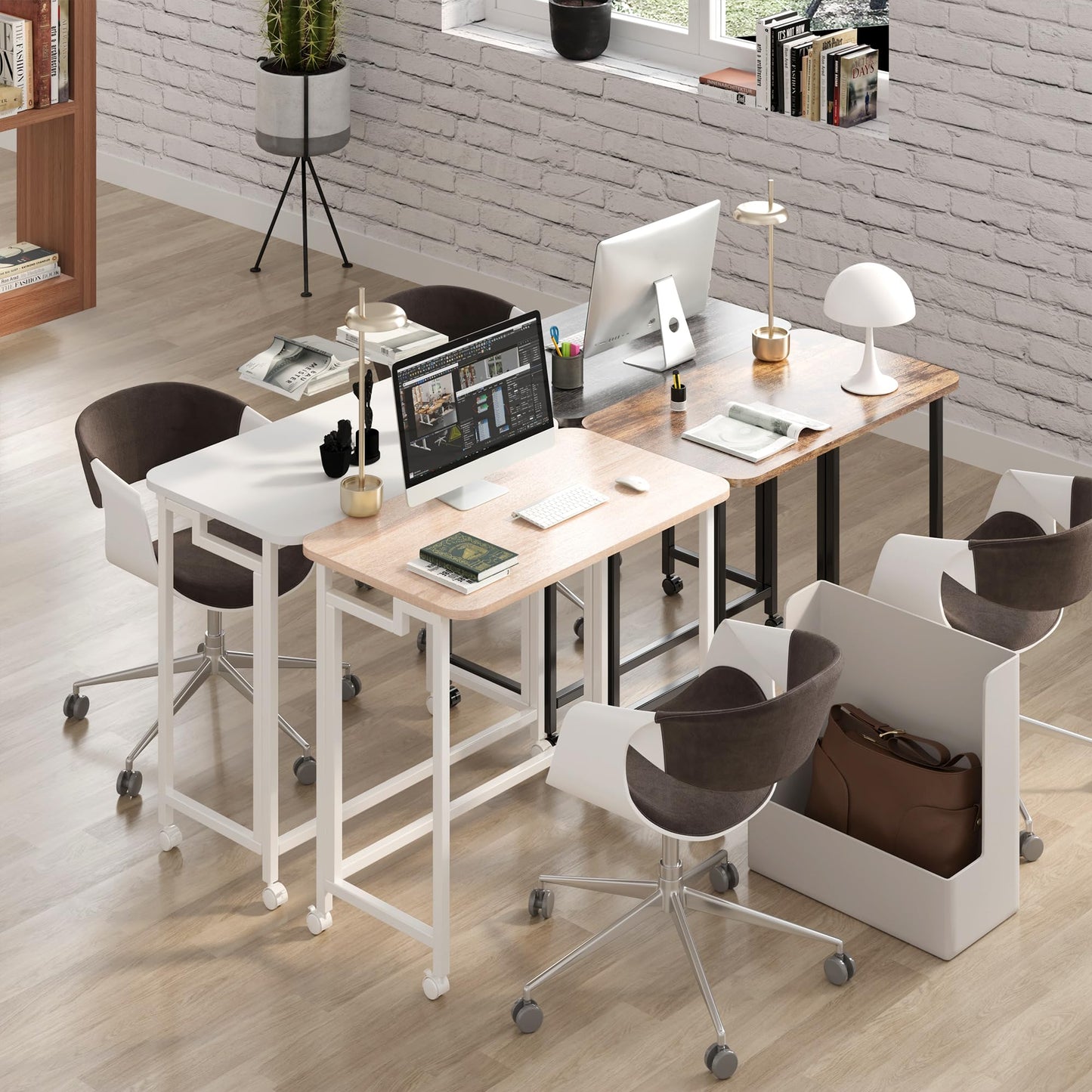JSB Small Folding Computer Desk with Storage Bag and Hook Writing Modern Industrial Work Table Laptop for Home Office White (Rustic & Brown, 23.6")