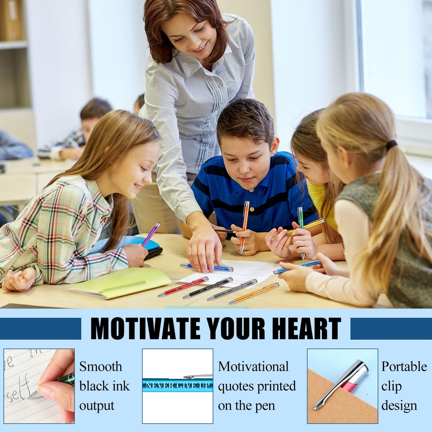 Sherr 100 Pcs Ballpoint Pens Motivational Inspirational Quotes Metal Pen Bulk Employee Appreciation Gifts Encouraging Writing Black Ink for Student Coworker Teacher Office (Go for It)