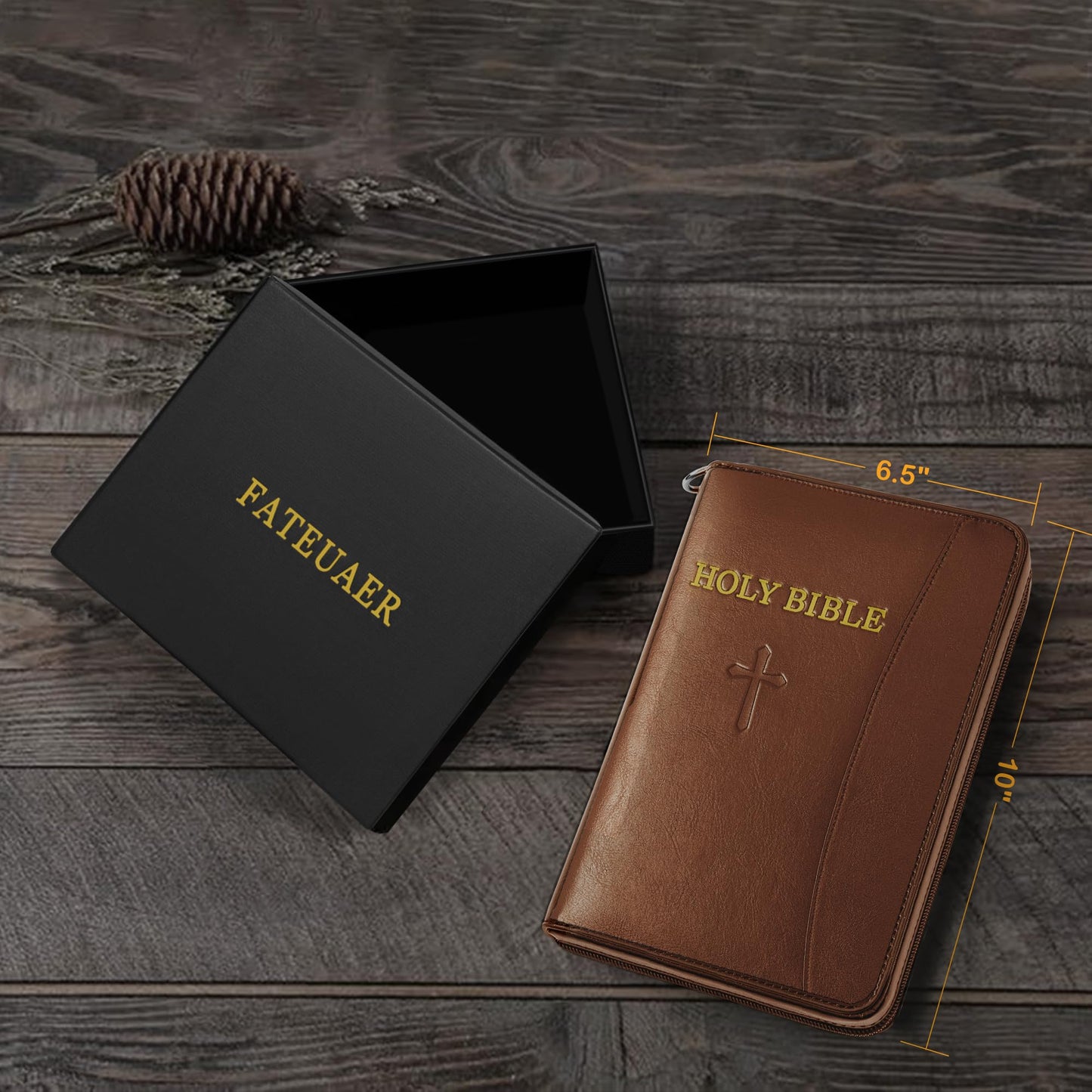 Concealed Carry Holster, Holy Bible Leather Gun Bags, Lockable Soft Pistols Case, Hidden Gun Storage, Book Gun Case for 9mm& Glock&1911 Small Handguns, Perfect Way to Hide Gun (Brown)