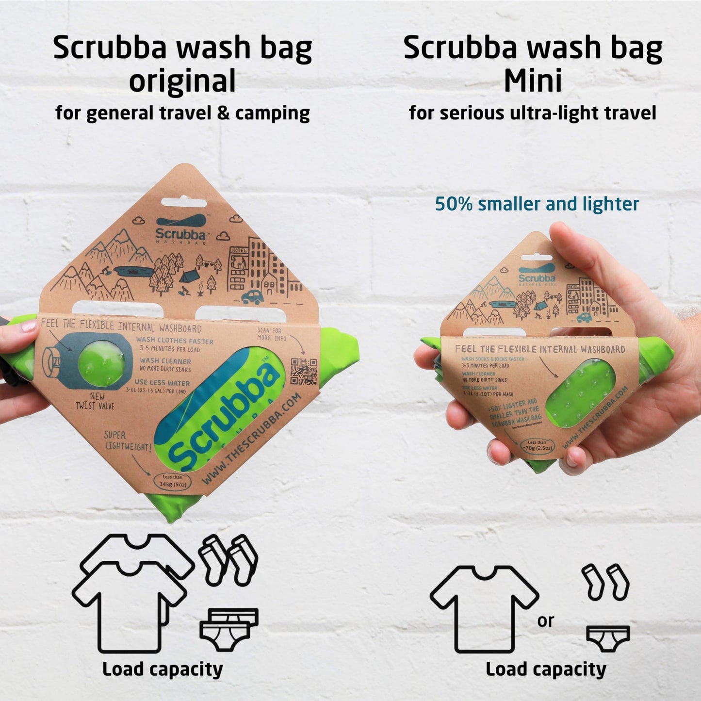 Scrubba MINI Wash Bag - Patented Washboard-in-a-Bag™ Ultra-Light Portable Manual Washing Machine for Travel, Camping, Backpacking & Cruise - Pack Light, Wash Clothes Anywhere in Minutes (3.0 oz)