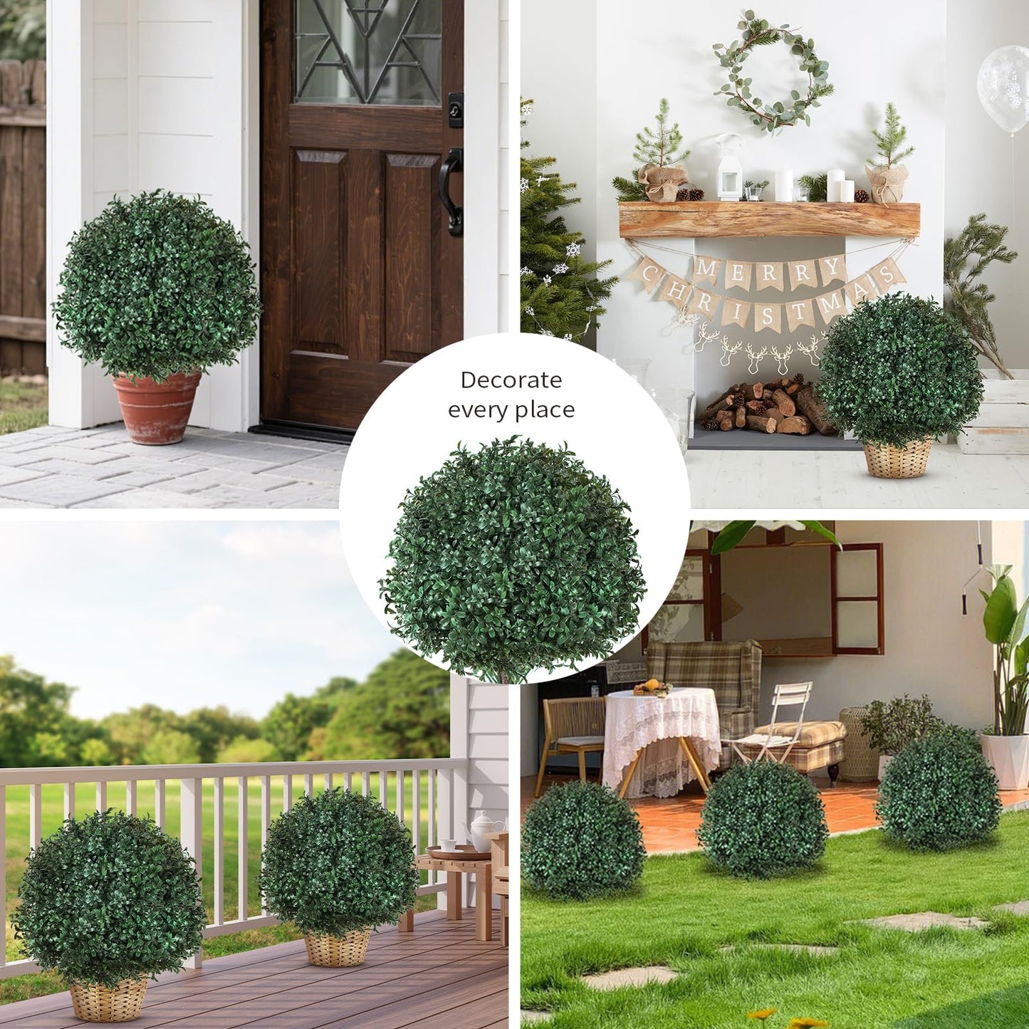 VivaPeak 2 Pack Artificial Boxwood Topiary Shrubs 16x24 Inch, UV Resistant Evergreen Faux Plants, Artificial Urn Fillers for Indoor Outdoor Porch Courtyard Garden Patio Flower Bed Decor