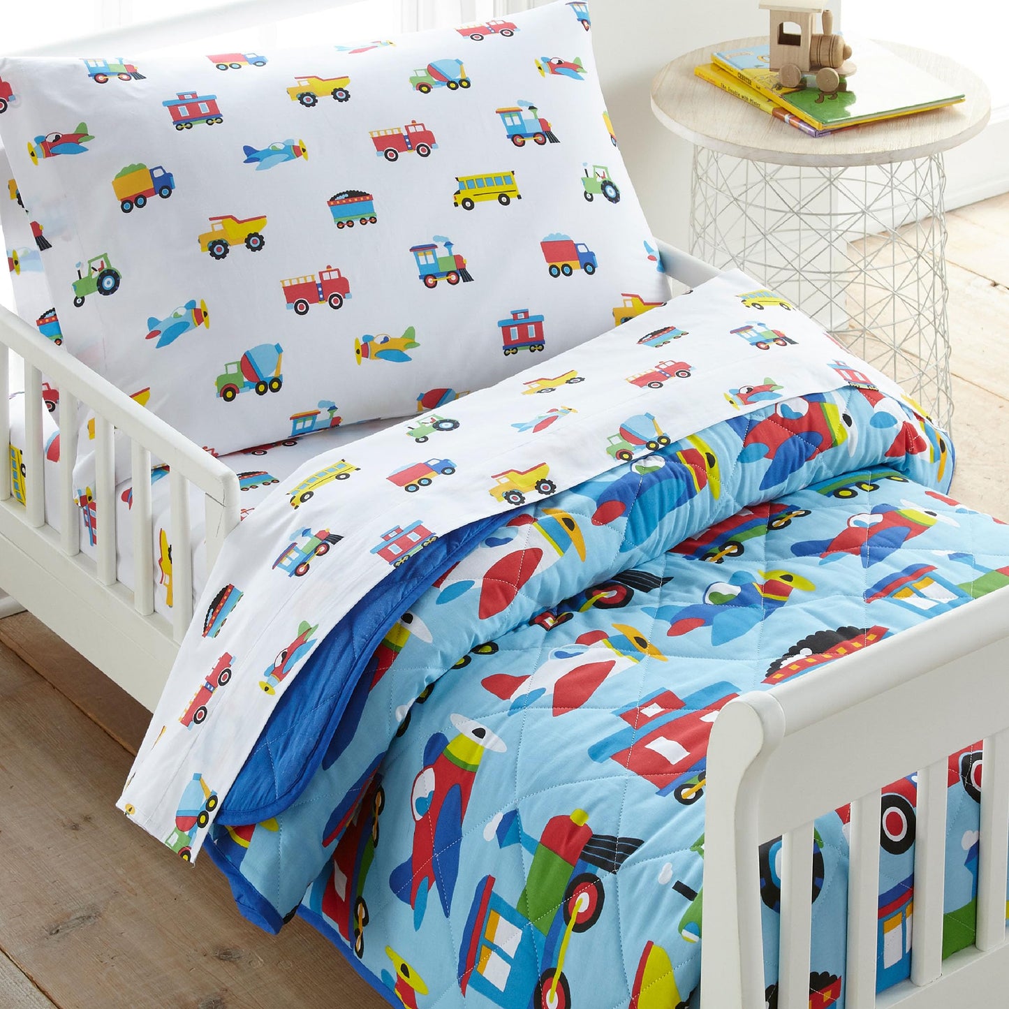 Wildkin Kids Cotton Toddler Comforter – Soft & Lightweight, Fits Standard Crib Mattress - Trains, Planes, and Trucks