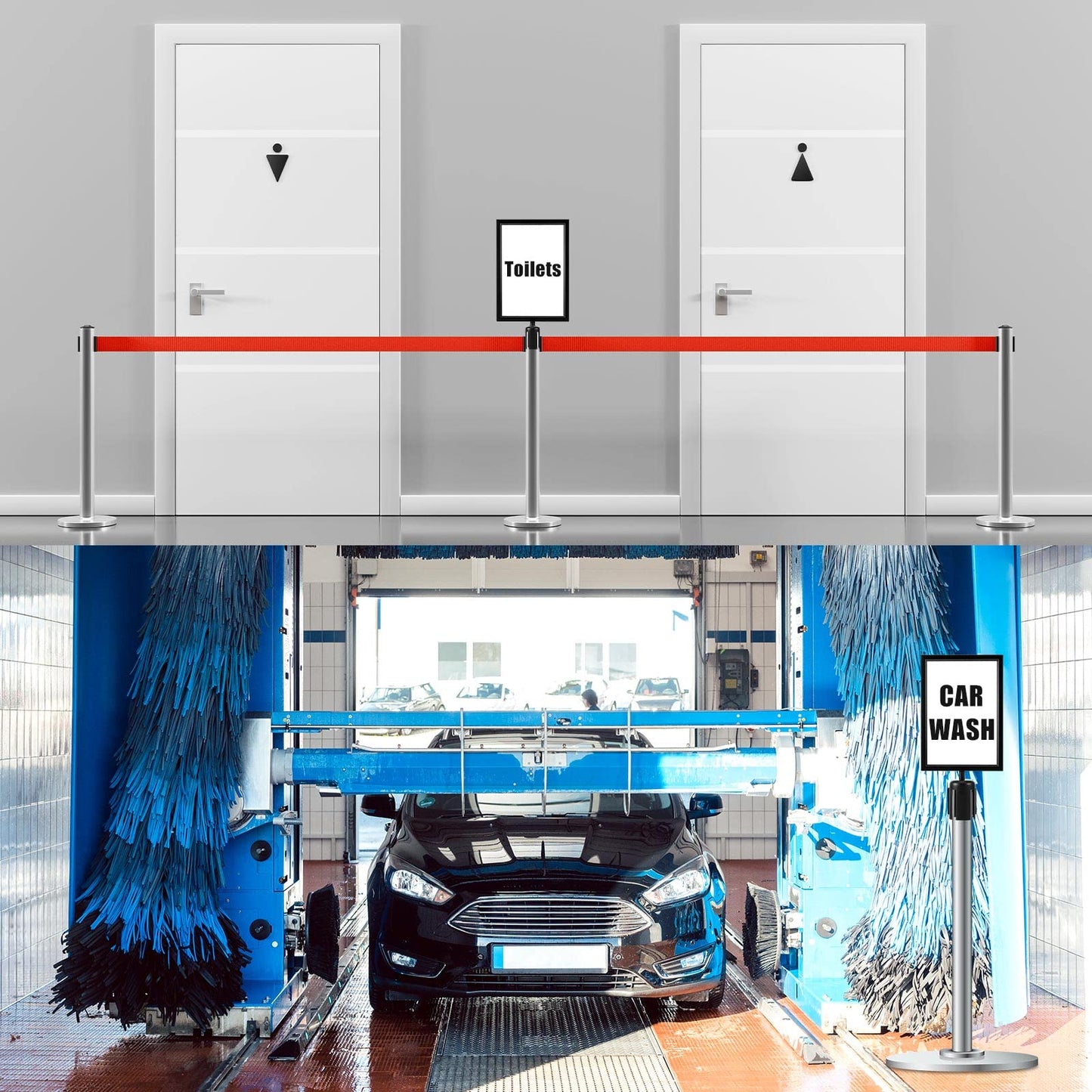 Jecery 2 Pcs Stanchion Sign Holder, Double Sided Frame Sign with Protective Cover, Fits 8.3 x 11.7 Inch Paper Size Top Stand Poster Display for Crowd Control Commercial Queue Sentry Stanchions