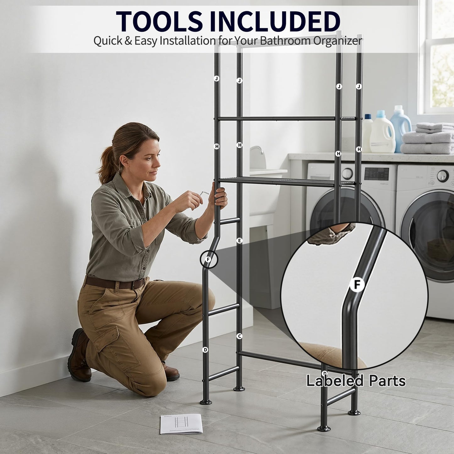ASCENREST 3-Tier Over The Toilet Storage, Freestanding Metal Bathroom Shelves, Space Saver Above The Over Toilet Storage Shelf for Bathroom (Black)