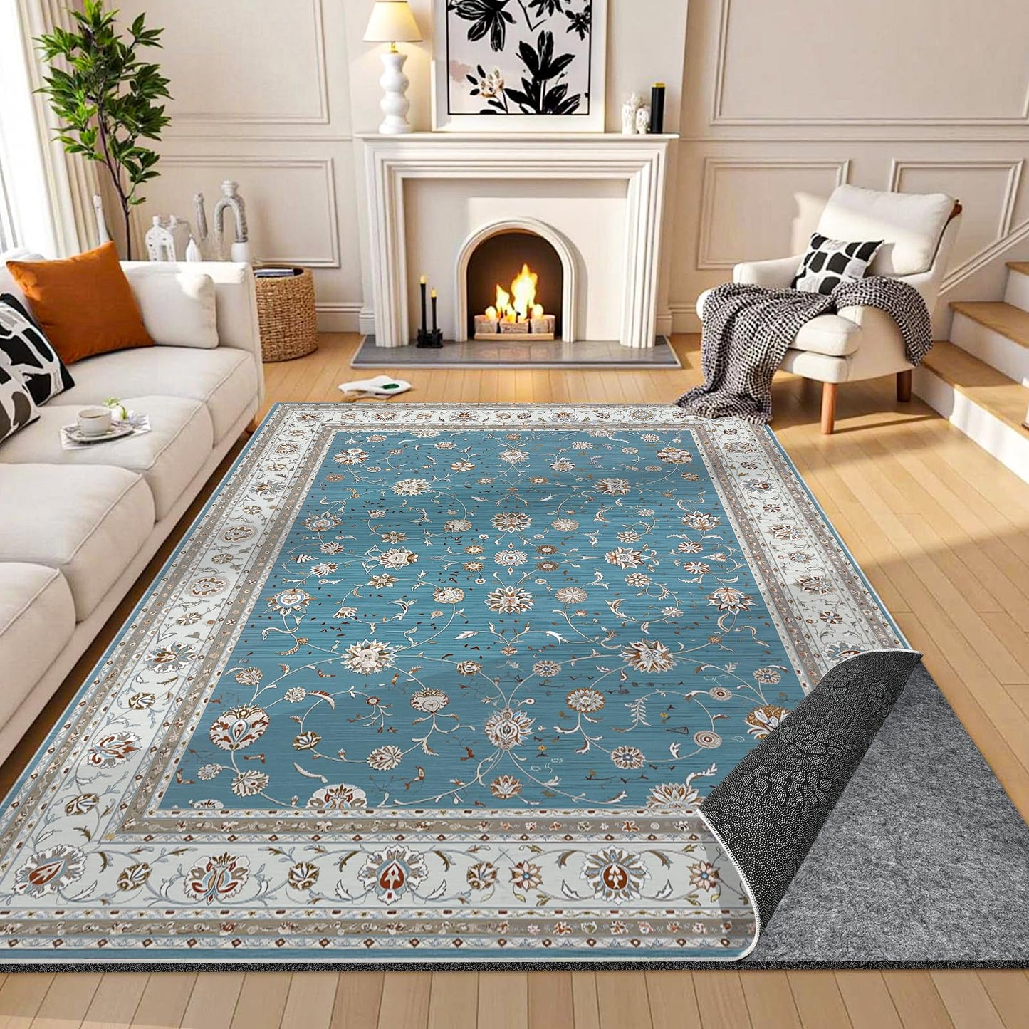 Waterproof Rug Pad 8x10 Ft, Under Area Carpet Padding, Non Slip Felt Rug Pads for Hardwood Floors, Protective Underlay Keeps Rugs in Place Without Wrinkles