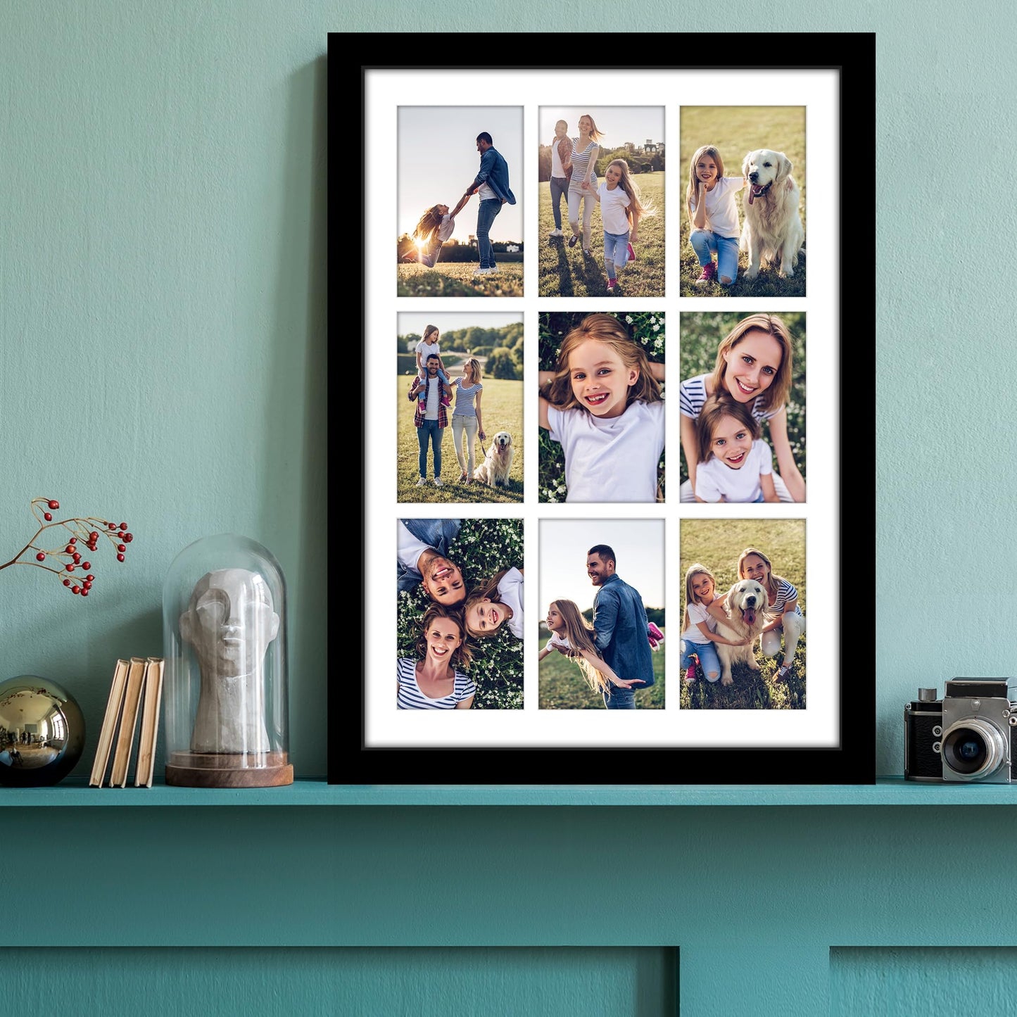 Americanflat 4x6 Collage Picture Frame with Polished Plexiglass - Multi Picture Frames Fit Nine 4x6 Photos or Use as One 14x20 Frame for Wall Display - Signature Collection - Black