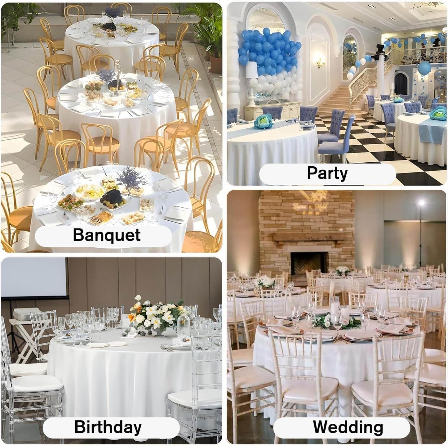 Kesfey 6 Packs Round Tablecloth 108 Inches White Polyester Table Cloths Stain and Wrinkle Resistant Tablecloths for Round Tables Washable Circle Fabric Tablecovers for Wedding Camping Banquet Parties