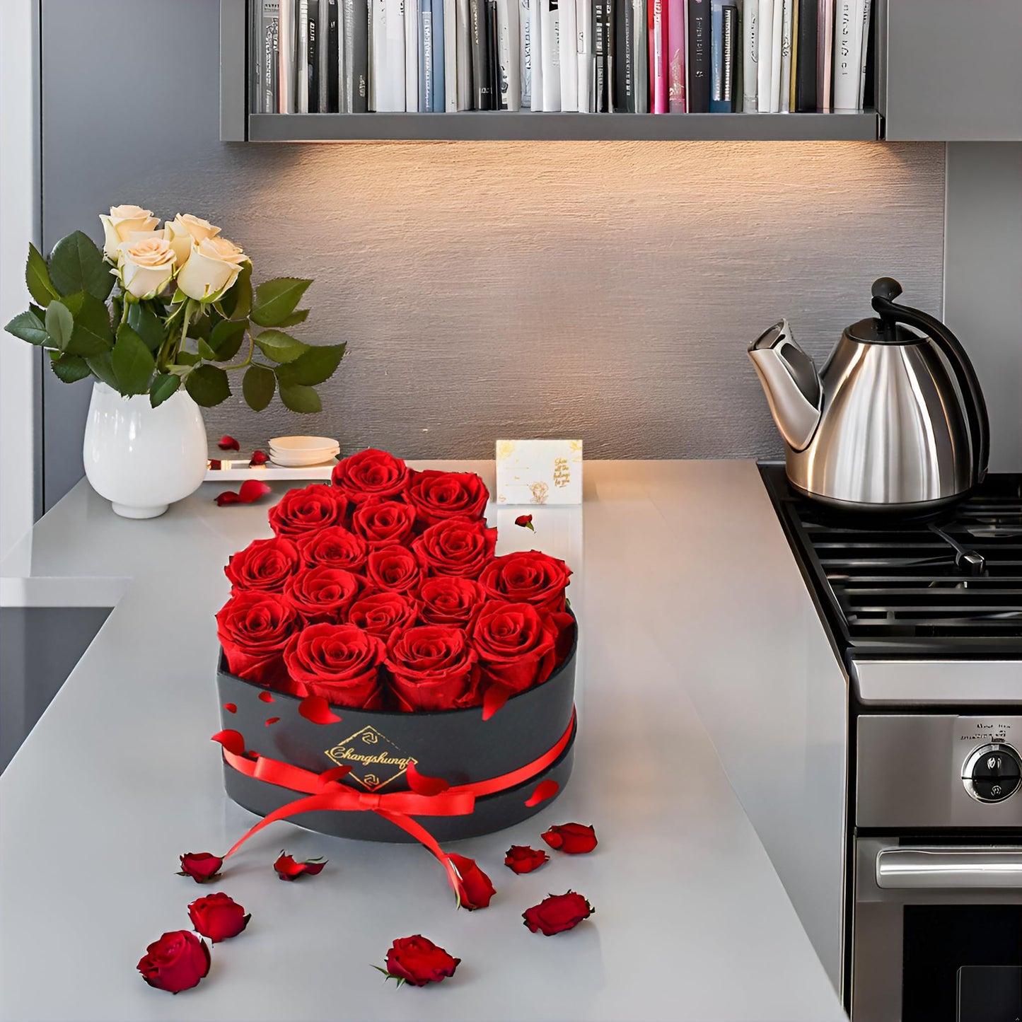 Changshunqi 16 Flowers Forever Preserved Roses in Heart Box, Preserved Flowers for Delivery Birthday Gifts Women Anniversary Forever Flowers for Mothers Gift Real Rose Forever Gifts for Women Mom Wife