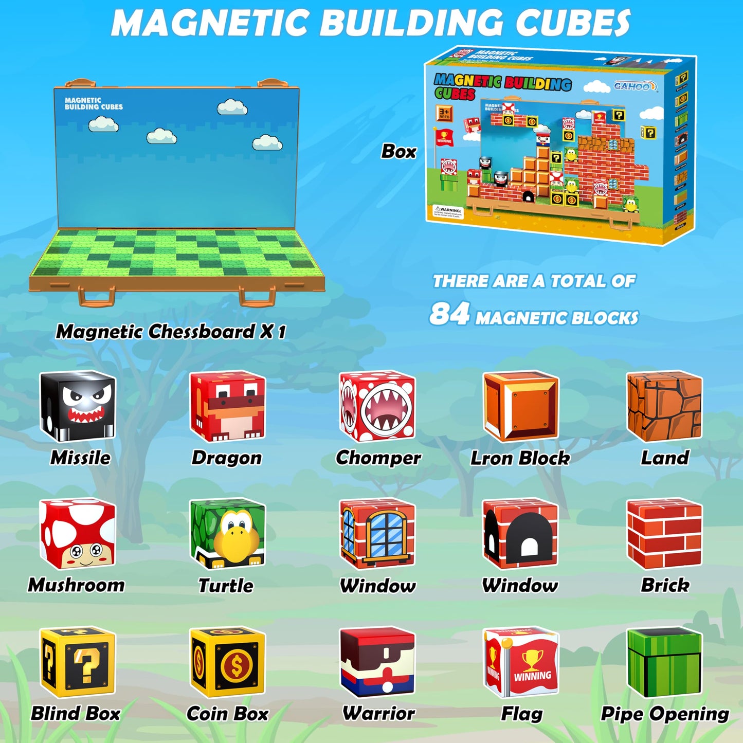 Magnetic Blocks, Build 3D Magnet Building Toys World with Magnetic Tiles, Foldable Magnet Board, STEM Sensory Toy for Kids, Toy Building Sets Gifts for Age 3 4 5 6-10 Year Old Boys Girls