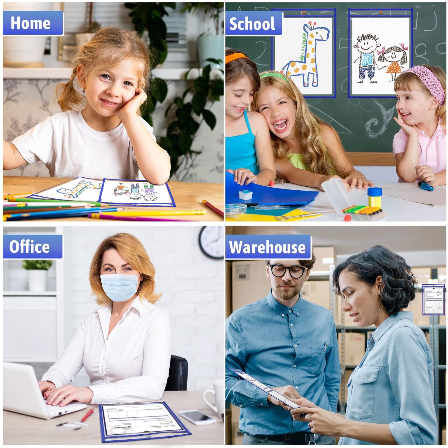 56 Pack Job Ticket Holders Reusable Dry Erase Pockets Plastic 10 x 13.8 Inch Shop Ticket Holders Sheet Protectors Job Order Pockets Teacher Supplies for Office Classroom Organization