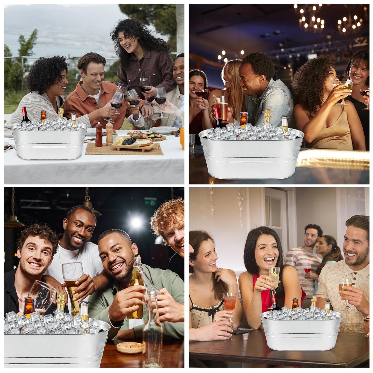 MIVIDE 4 Pack Galvanized Tub 3.3 Gallon Ice Bucket Large Metal Champagne Drink Bucket with Handles Galvanized Ice Buckets for Parties Mimosa Bar Cocktail Bar