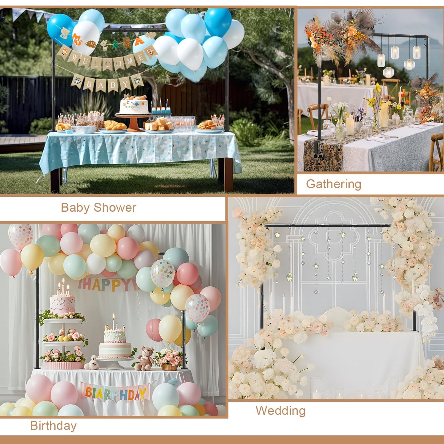 Over The Table Rod Stand with Clamps Adjustable 31-110 in Length 31-64 in Height Black Table Balloon Arch Hanging Stand with Storage Bag for Valentines Day Wedding Birthday Party Decoration