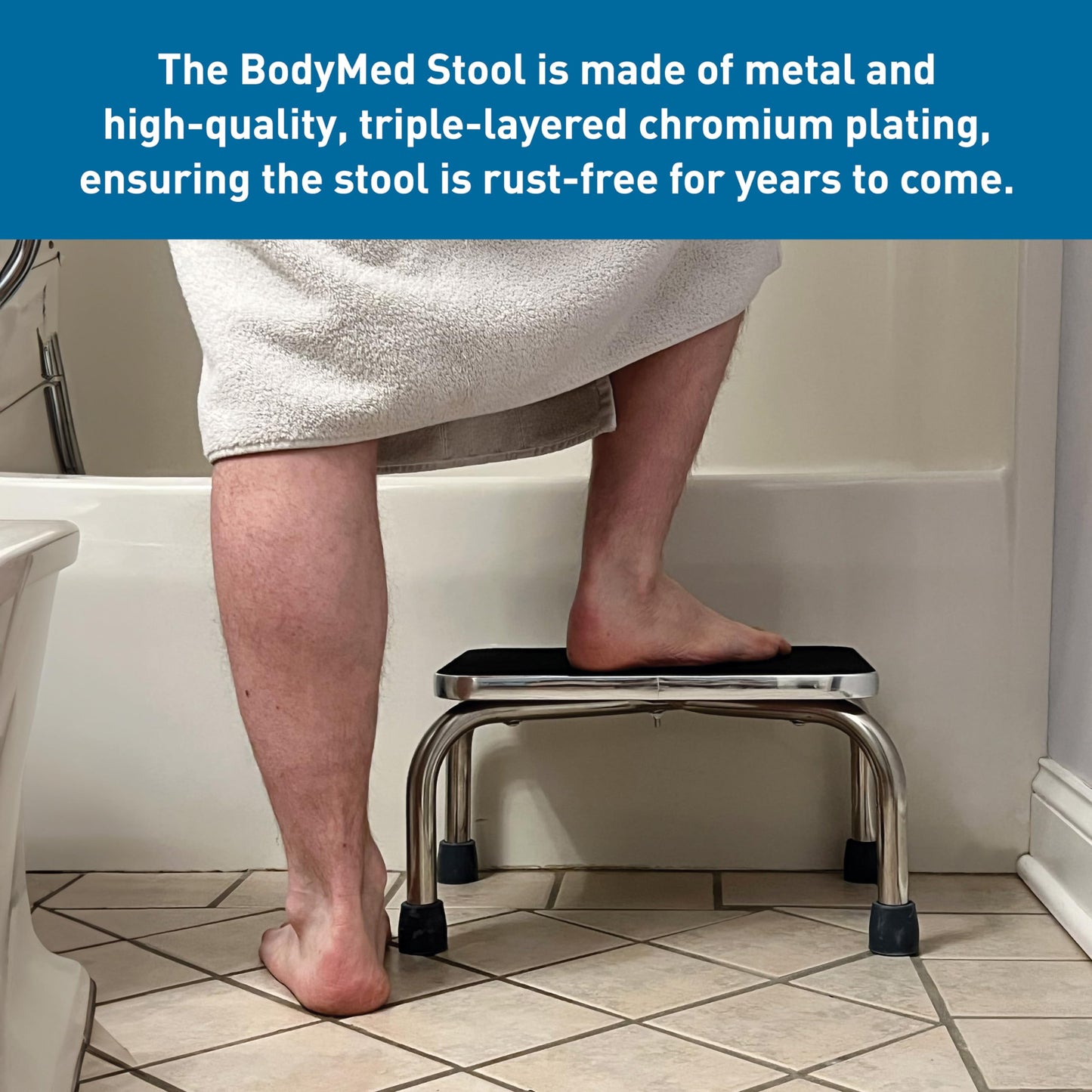 BodyMed Heavy-Duty Foot Step Stool with Non-Slip Rubber Platform for Seniors & Adults – Holds up to 300lbs, 9 ½ in. Step Up, 18”L x 11.5”W x 9.5”H