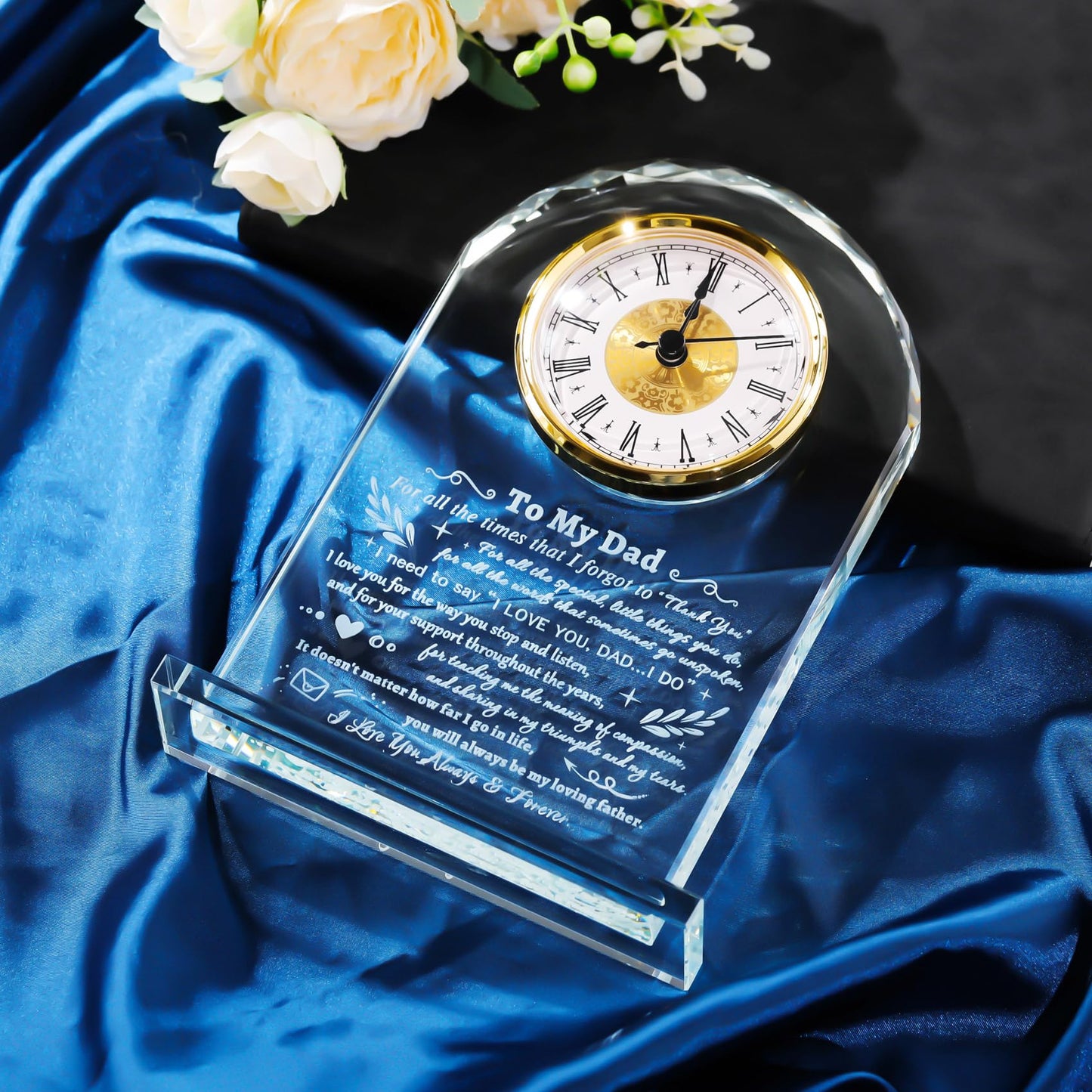 YWHL To My Dad Clock Gifts from Daughter Son, Laser Engraving Glass Clock Gift for Father‘s Day, Birthday Gifts for Dad Who Wants Nothing, Meaningful Keepsake Present for Father (Battery not Included)