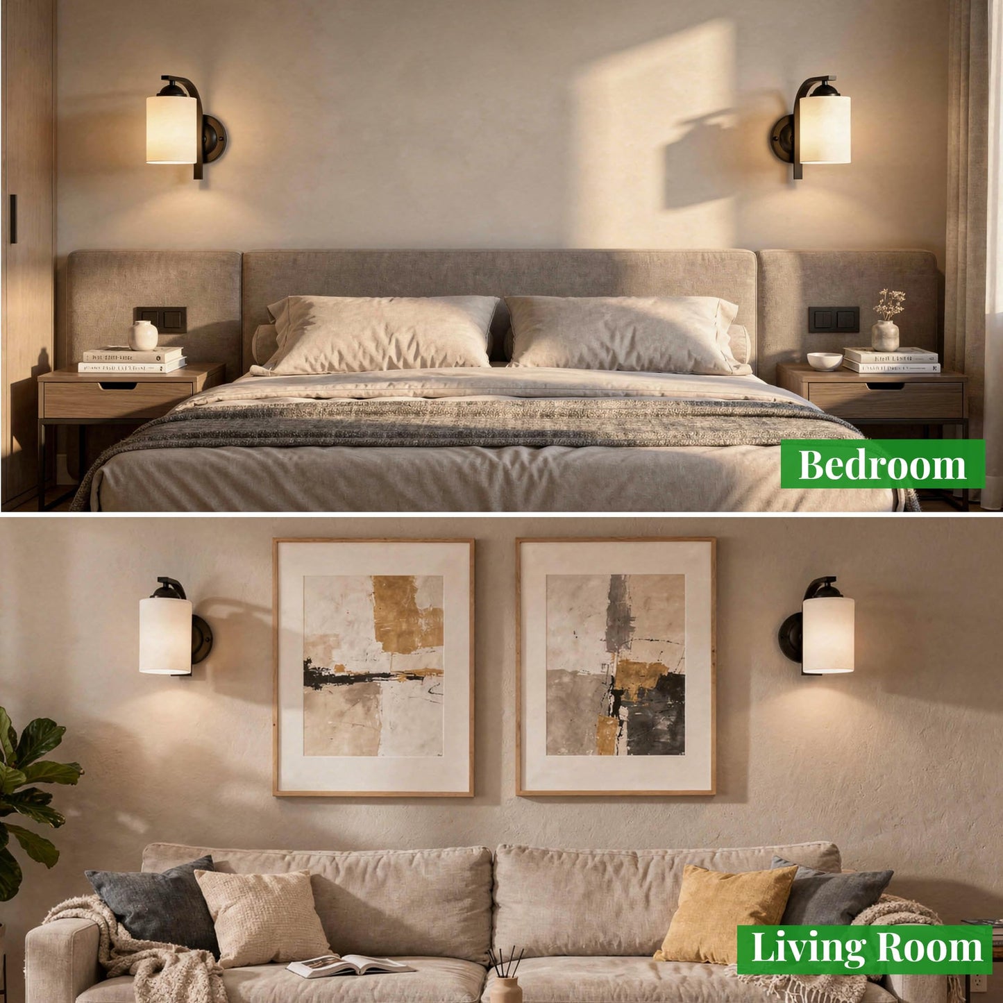Phaosio 2-Pack Wall Sconces for Bedroom and Bathroom, Matte Black Farmhouse Wall Light Fixtures with Glass Shade, Modern Vanity Wall Lamps for Living Room, Hallway, Kitchen