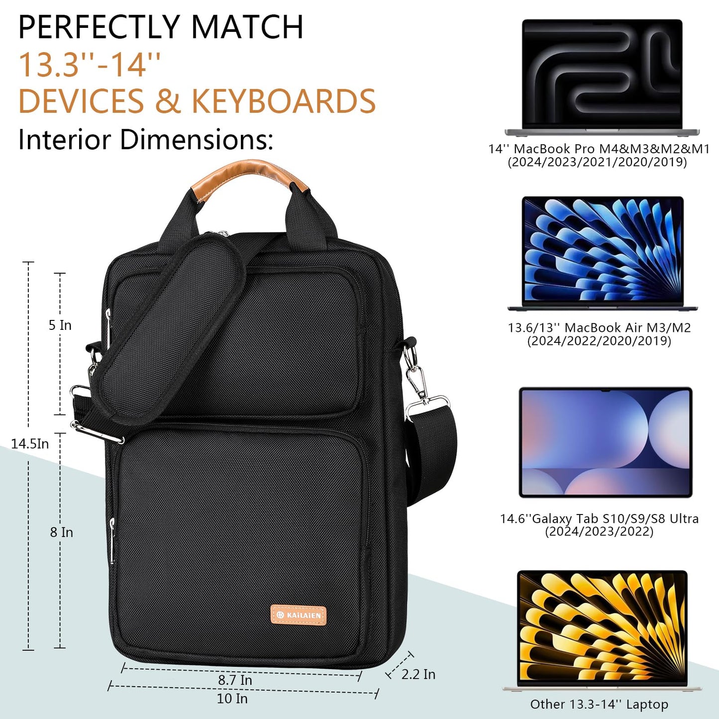 13.3-14 Inch Laptop Sleeve Bag, Laptop Bag for 14'' MacBook Pro M4 2024,14'' MacBook Pro M3&M2&M1 2023/2021, 13.6/13'' New MacBook Air M3/M2 2024/2022,Tab S8 Ultra 14.6",with Shoulder Strap(Black)