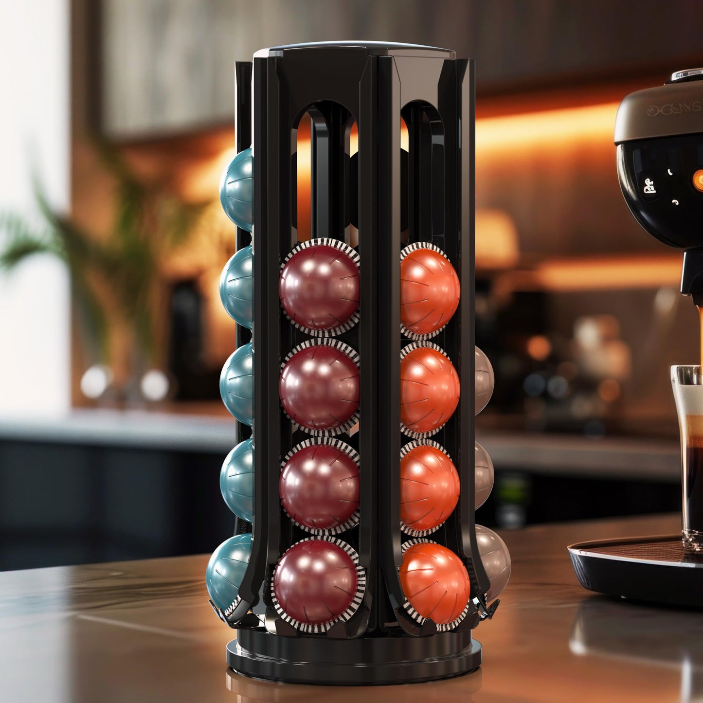 Deco Brothers VertuoLine Pod Holder, 360° Turntable Rotating Pod Carousel Organizer for Nespresso Vertuo Pods, Black