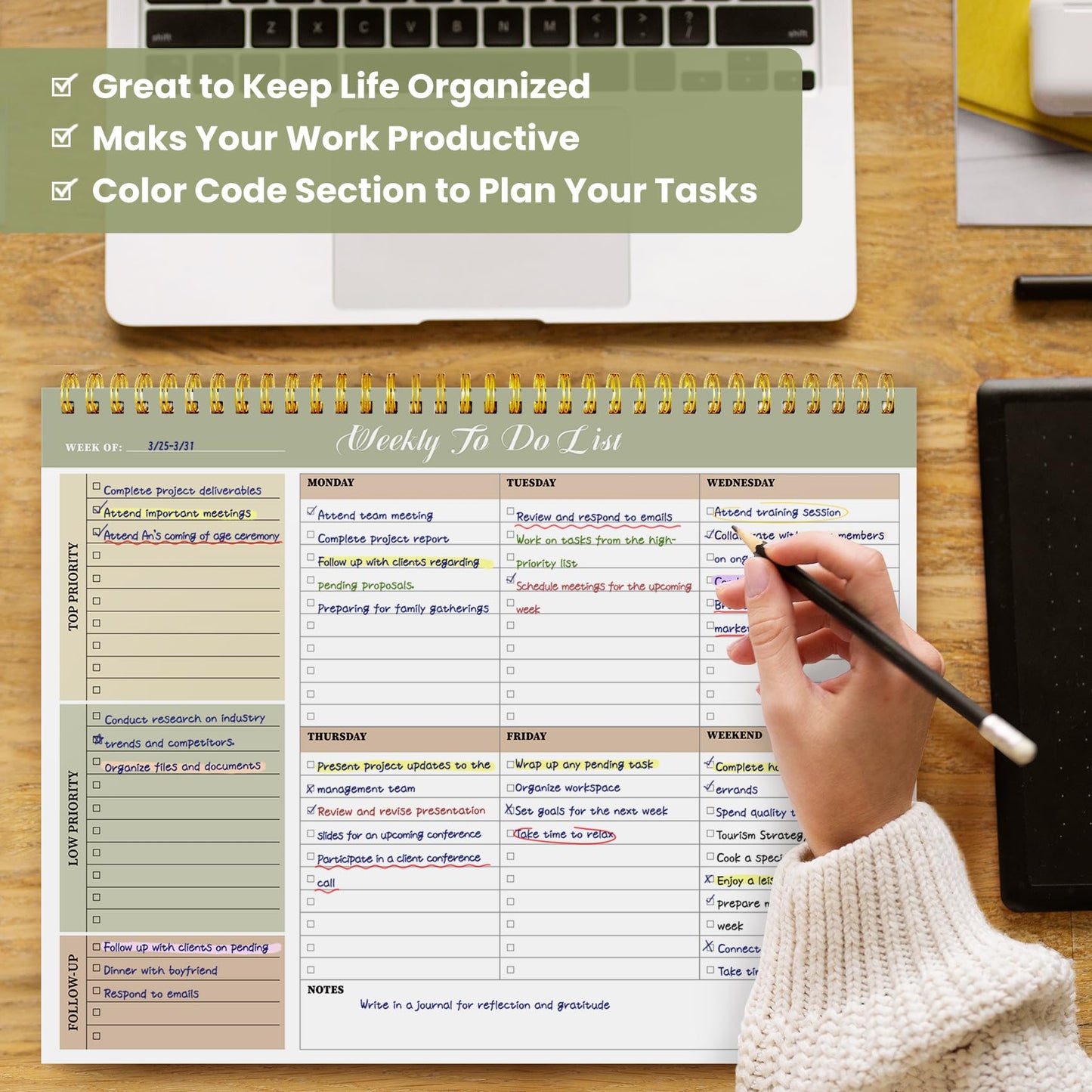 Weekly To Do List Notepad with 52 Undated Sheets(8.5"×11")6 Pack - Undated Weekly Planner Notepad for Office Desk Accessories and Supplies - Forest Shades