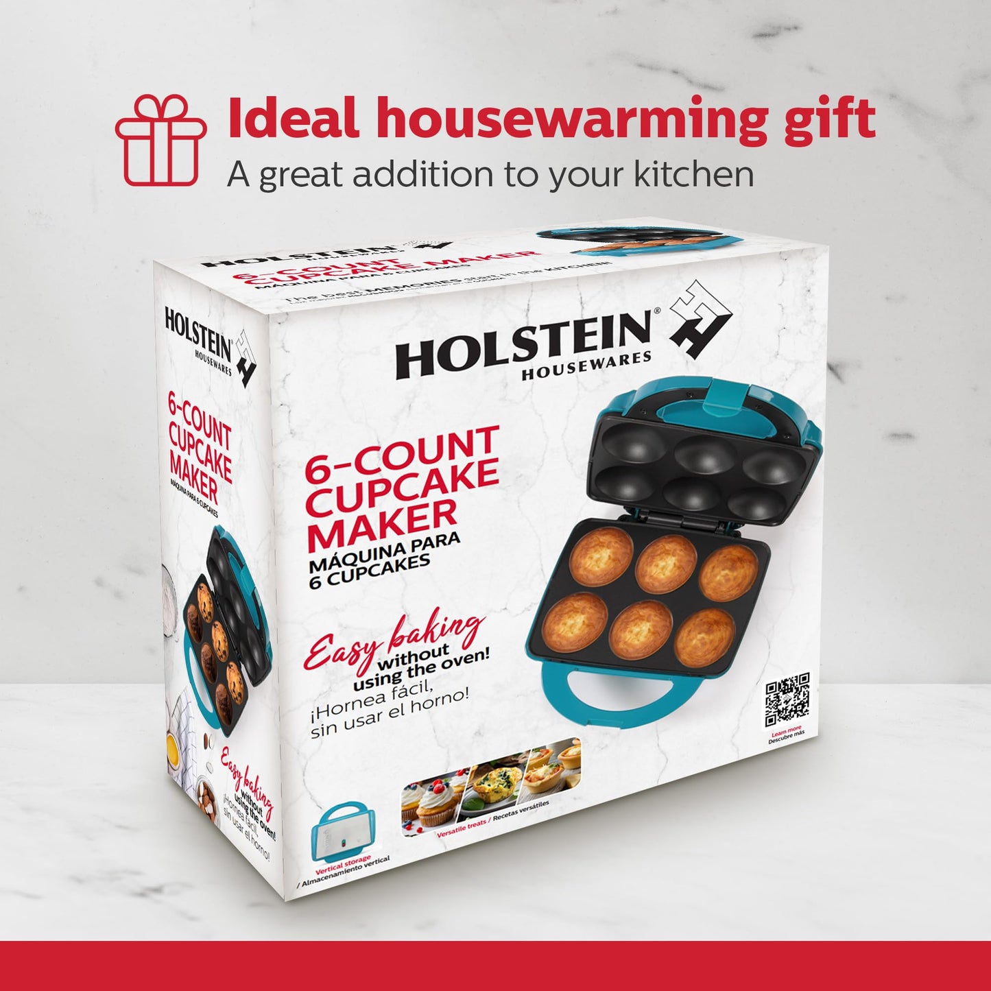 Holstein Housewares Non-Stick 6-Count Electric Cupcake Maker Machine – Bakes 6 Cupcakes, Muffins, Pizza Cups, Cinnamon Buns – Perfect for Gifts, Birthdays, Holidays, or Bake Sales, Teal