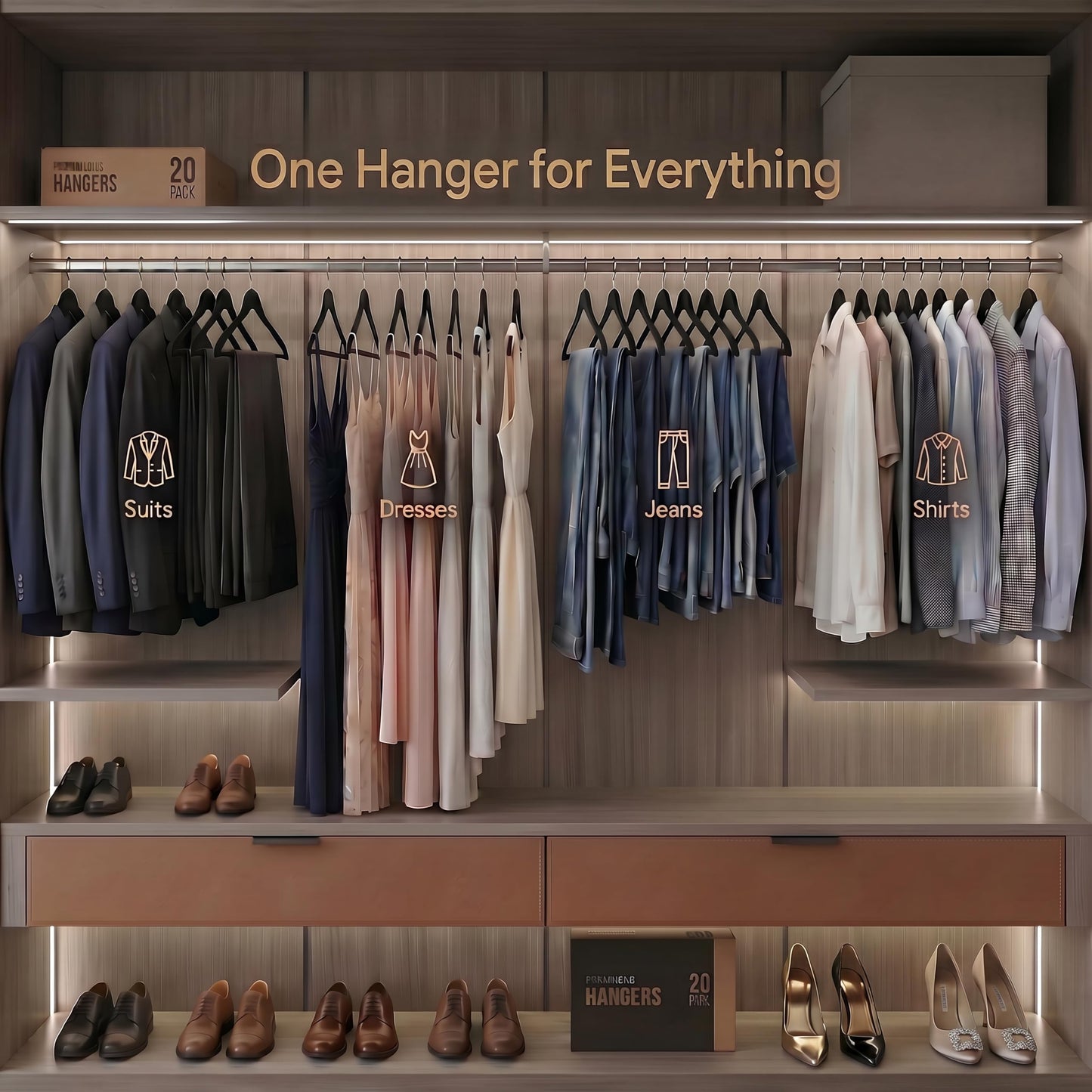 Black Wooden Hangers 20 Pack – Luxury Non Slip Lotus Wood Clothes Hangers with Velvet Bar, 360° Swivel Hook, Heavy Duty Suit & Coat Hangers for Pants, Jackets & Closet Organization – SAMSARC