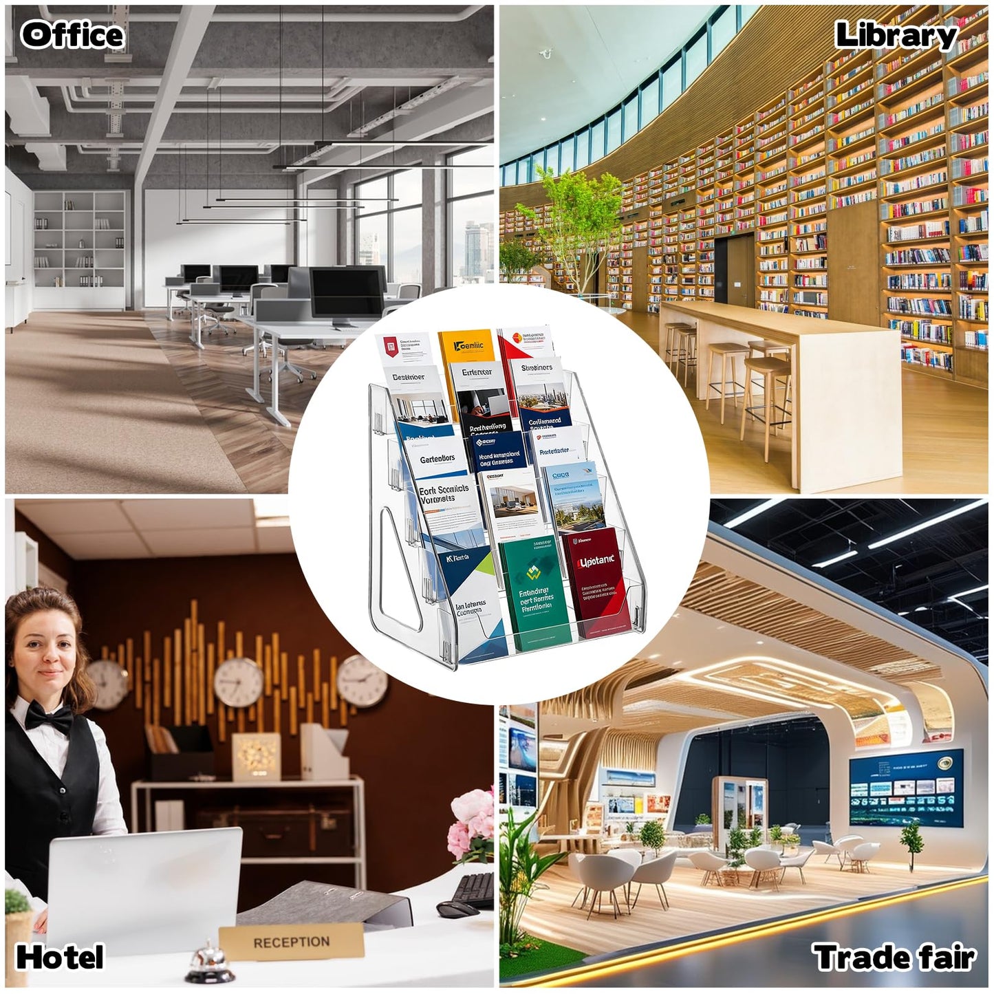 YEXEXINM 2 Pack 5 Tier Brochure Holder 12x13 Inch Acrylic Literature Display Stand Holds 3 Brochures in One Row Clear Pamphlet Holder Display Stand for Flyers Booklets Table Signs Office Store Home