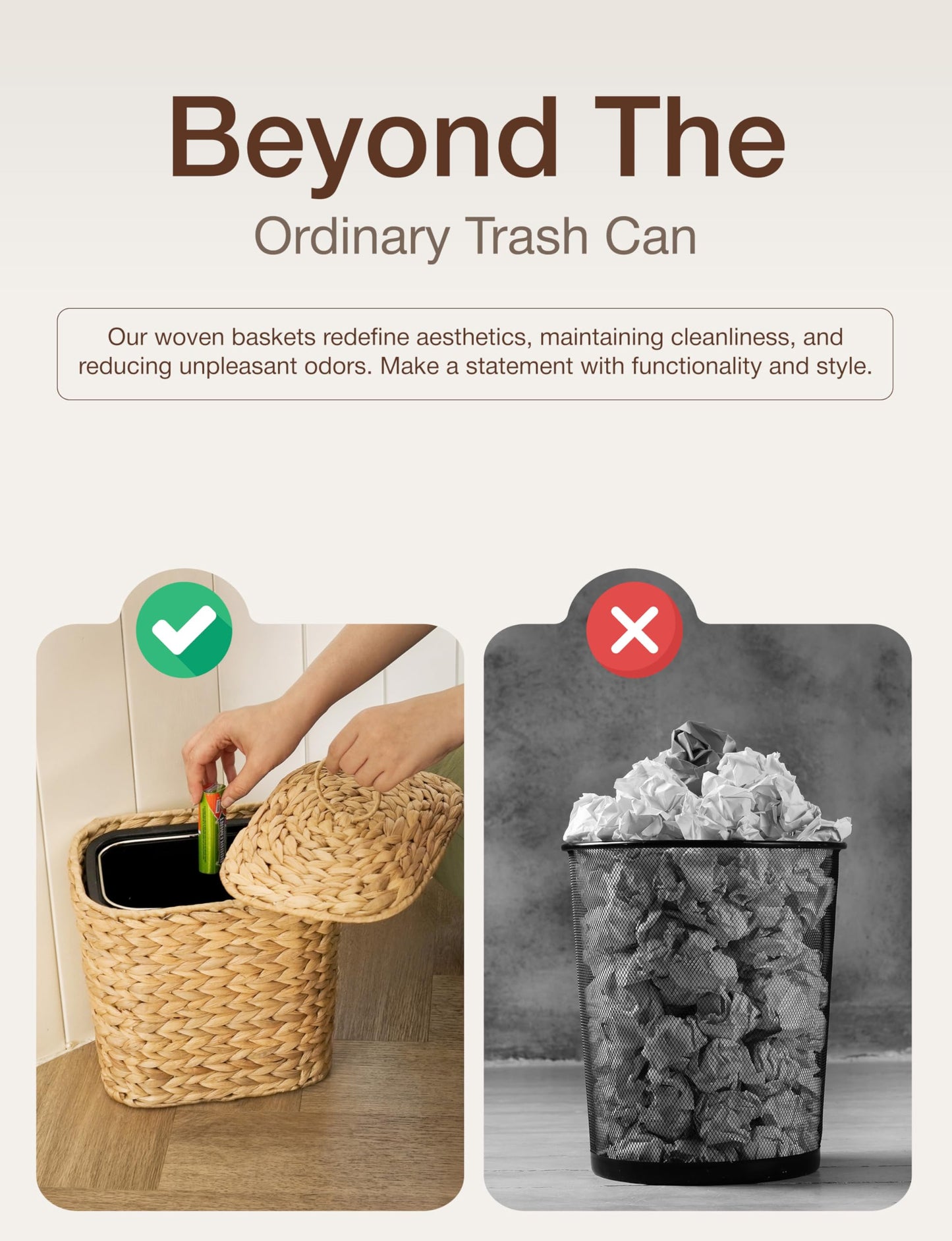 Tidita 1.5 Gallons Wicker Waste Basket with Lid - Large Wicker Trash Can for Office - Waste Basket for Bedroom, Bathroom, Kitchen, Living Room - Boho Handwoven Trash Cans for Garbage (1.5 Gallons)