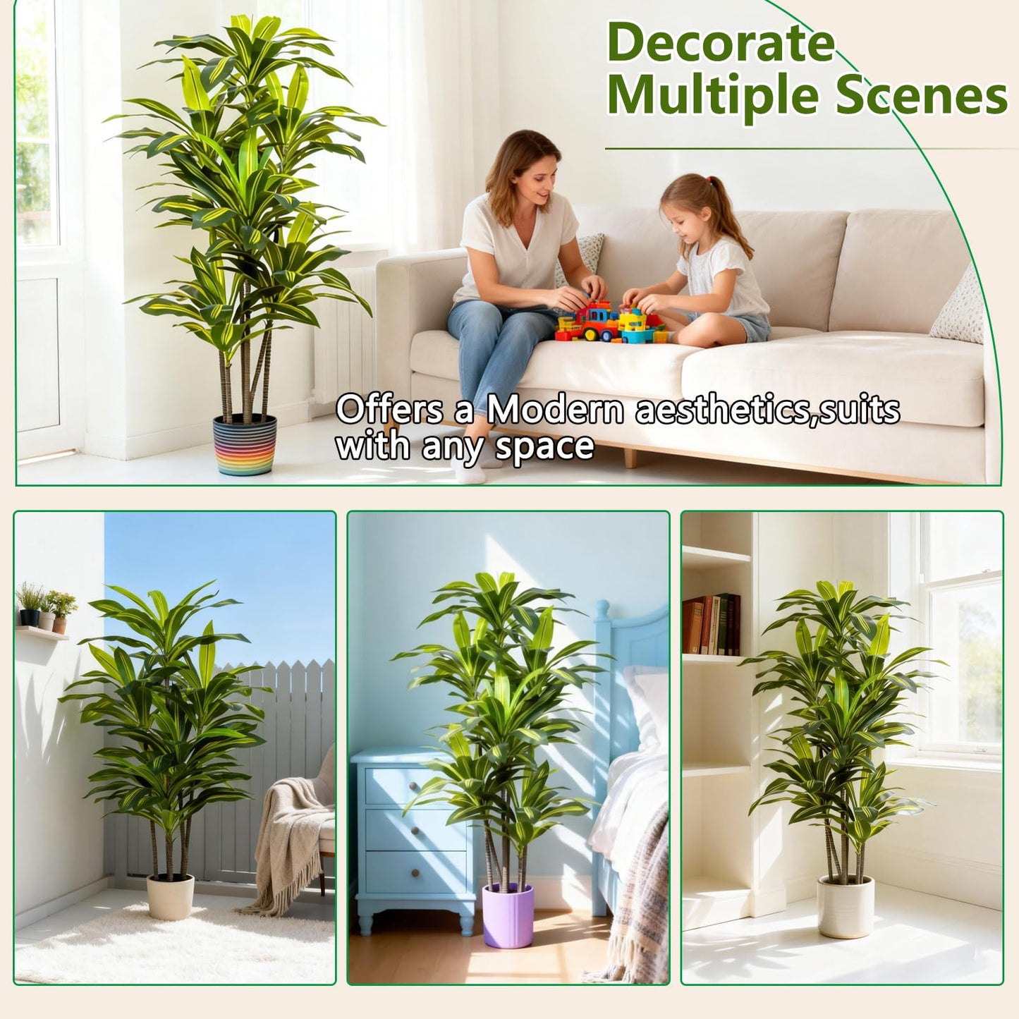 AzureLeap Dracaena Artificial Plant Indoor 4FT - Tall Faux Floor Plant in Pot - Large Tropical Fake Tree with Lifelike Leaves - Artificial Dracaena Tree for Home Office Living Room Decor