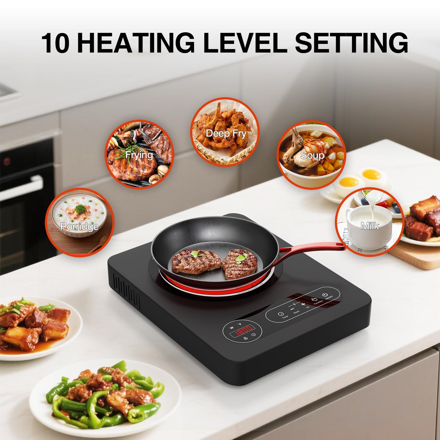 Nafewin Single Burner Electric Cooktop 1800W - 110V Electric Stove Top Burner Portable Stove with LED Touch Control 10 Power Level, Hot Plate with Child Safety Lock, Timer and Overheat protection