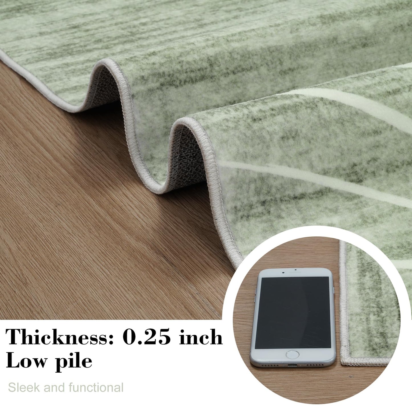 5x7 Sage Green Modern Abstract Area Rugs for Living Room, Washable Rugs for Nursery Bedroom, Non-Slip Minimalist Neutral Wave Striped Rugs for Playroom Boys, Throw Accent Rug Carpet for Dining Room