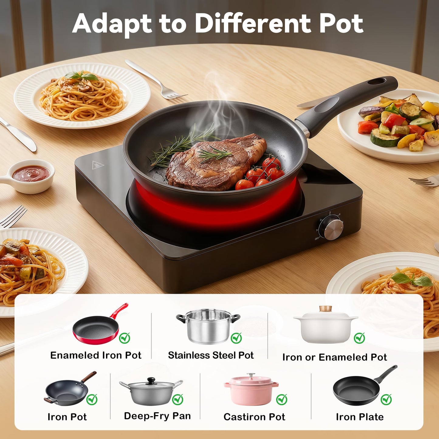 1200W Hot Plate: Portable Electric Burner with Boil-Dry Protection & 6 Heat Settings – Electric Stove Compact Cooktop for RV, Dorm, Office & Small Kitchens, Road-Ready & Safe