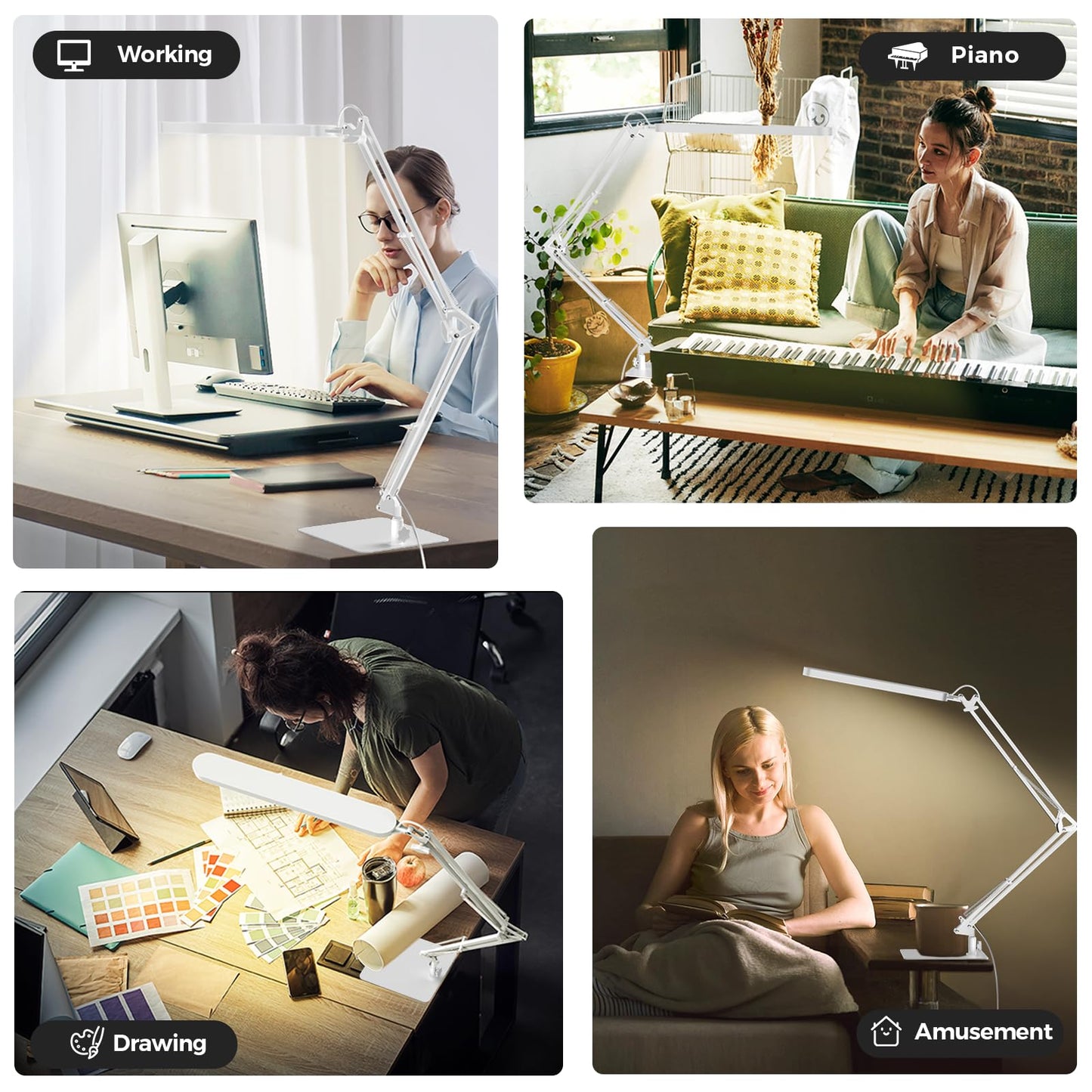 SKYLEO LED Desk Lamp with Slim Base - Adjustable Swing Arm Desk Light, Dimmable, Timer, Eye Protection, Memory Function, 1300LM, 12W, White