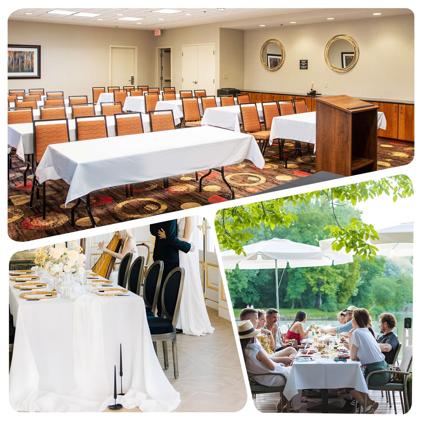 pepmily 8 Pack White Table Cloth 60x126 Inch Rectangle Tablecloths for 8 Foot Rectangle Tables, Wrinkle Resistant Washable Polyester Fabric Rectangular Table Cover for Dining Banquet Wedding Party
